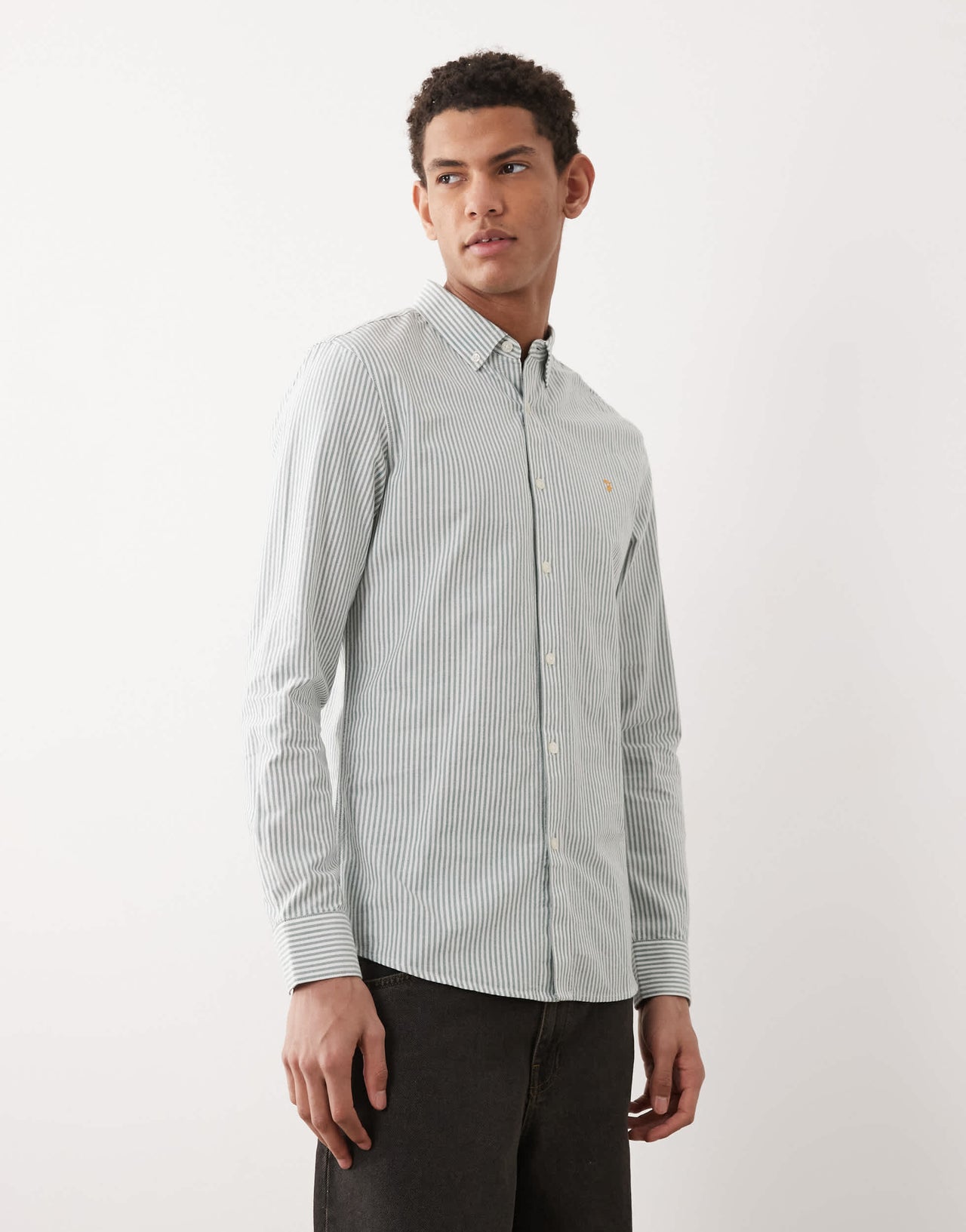 Farah Brewer stripe long sleeve shirt in green and white