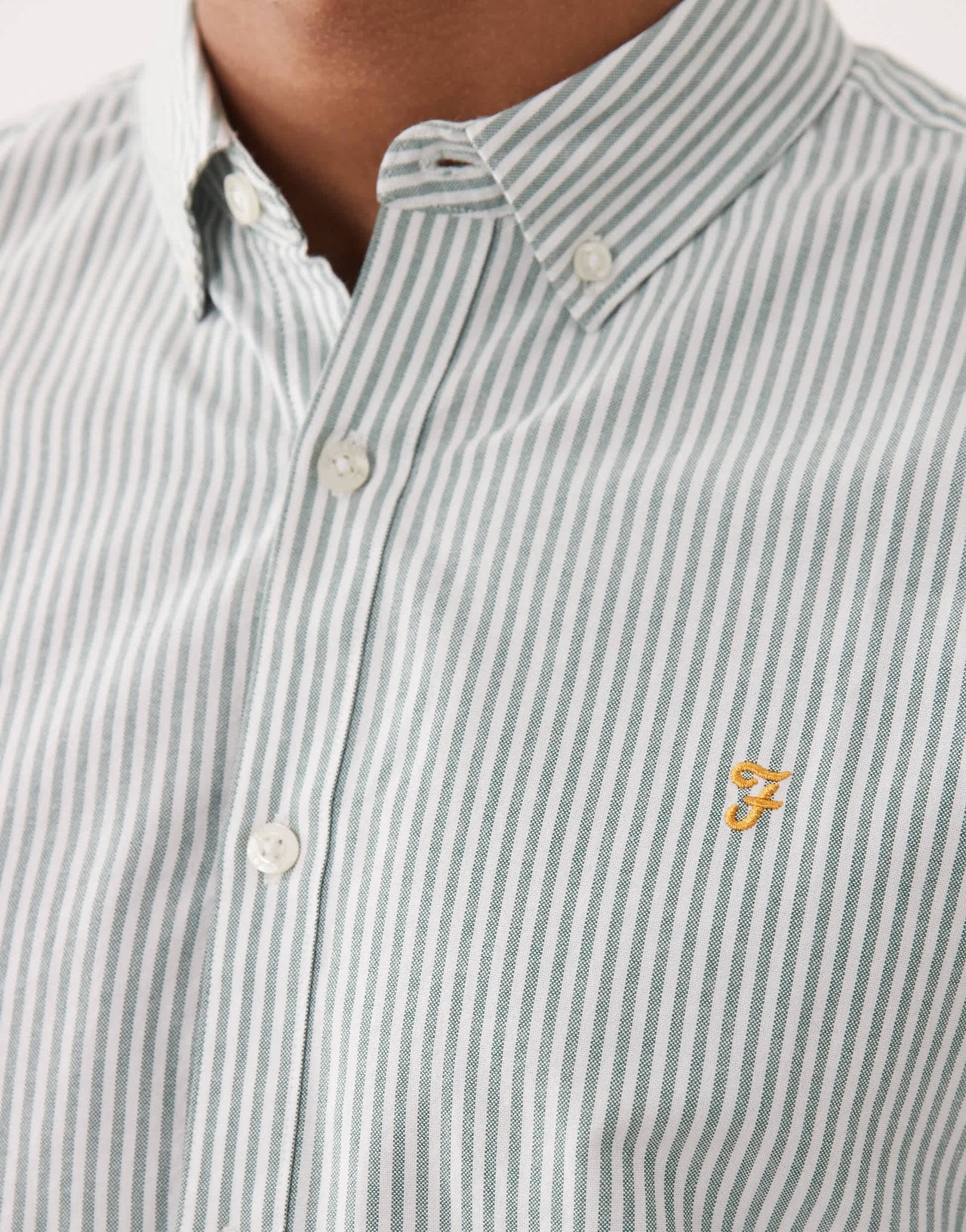 Farah Brewer stripe long sleeve shirt in green and white
