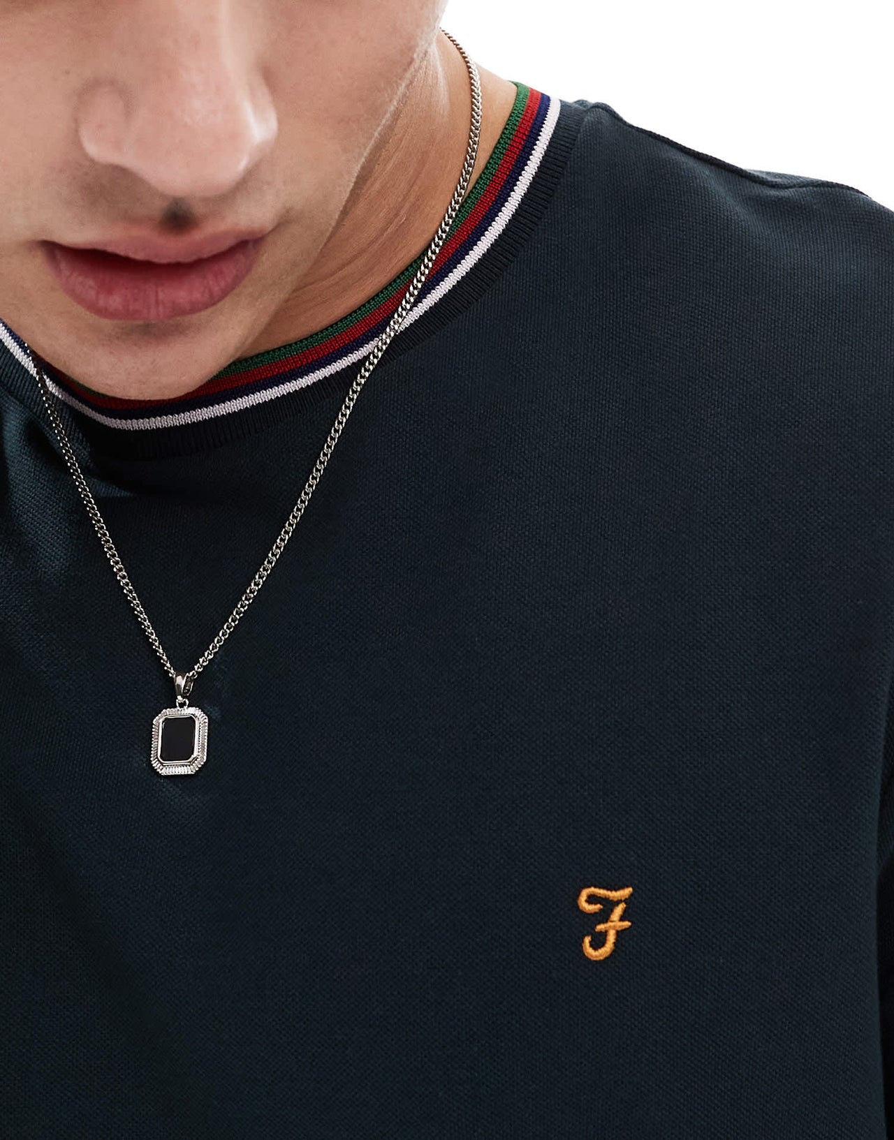 Farah alvin t-shirt in navy with collar tipping
