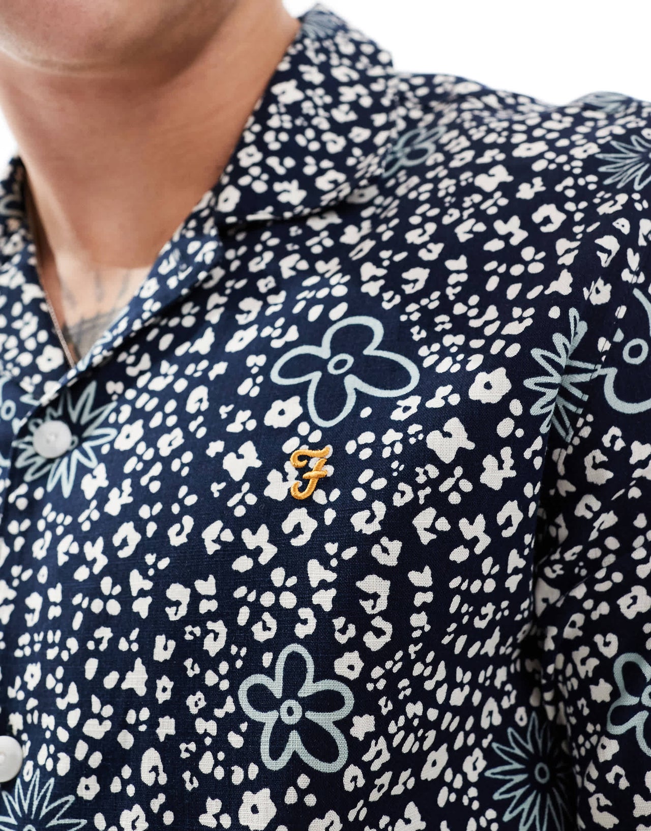 Farah landon co-ord short sleeve revere collared shirt in navy floral print