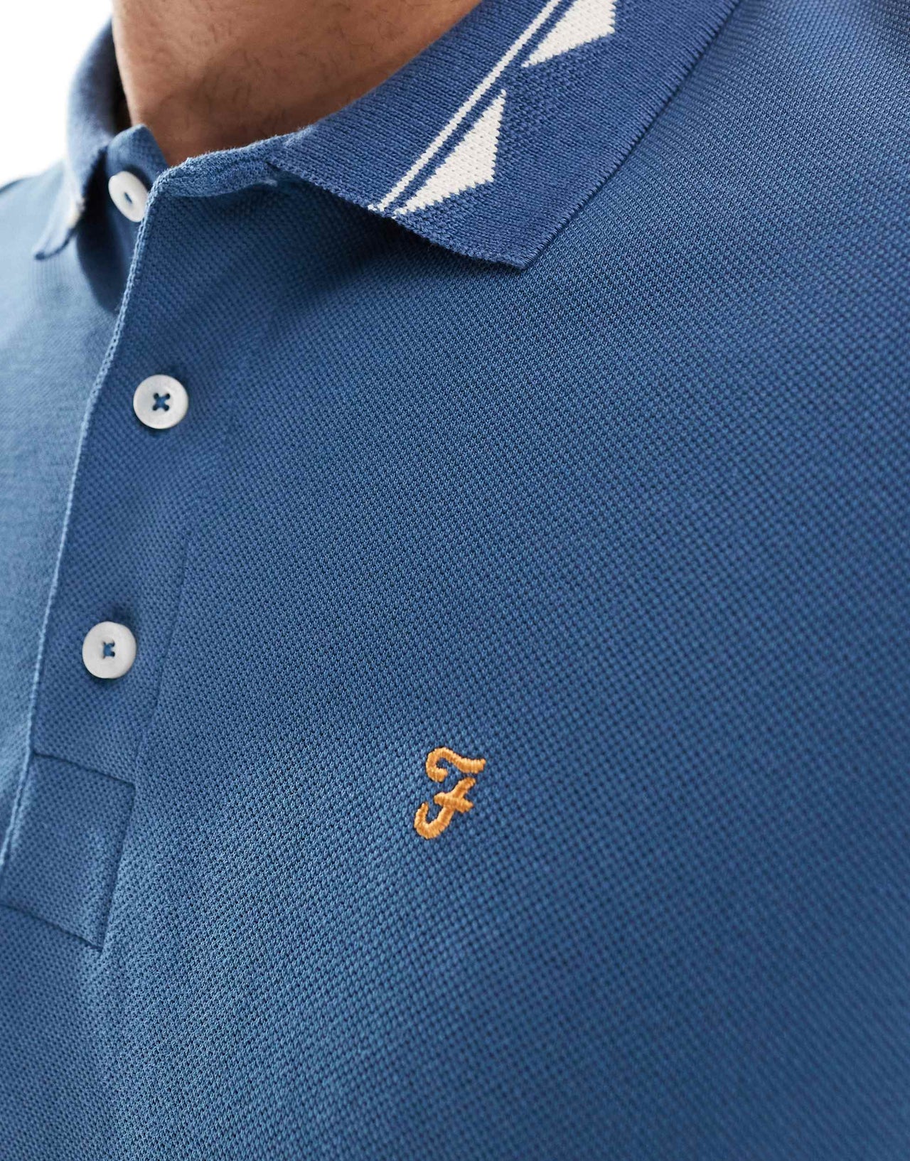 Farah reeves short sleeve polo in blue with jacquard collar