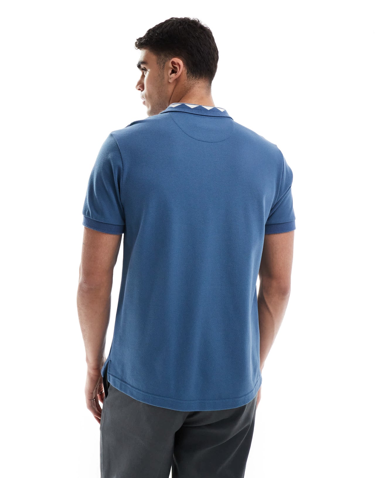 Farah reeves short sleeve polo in blue with jacquard collar