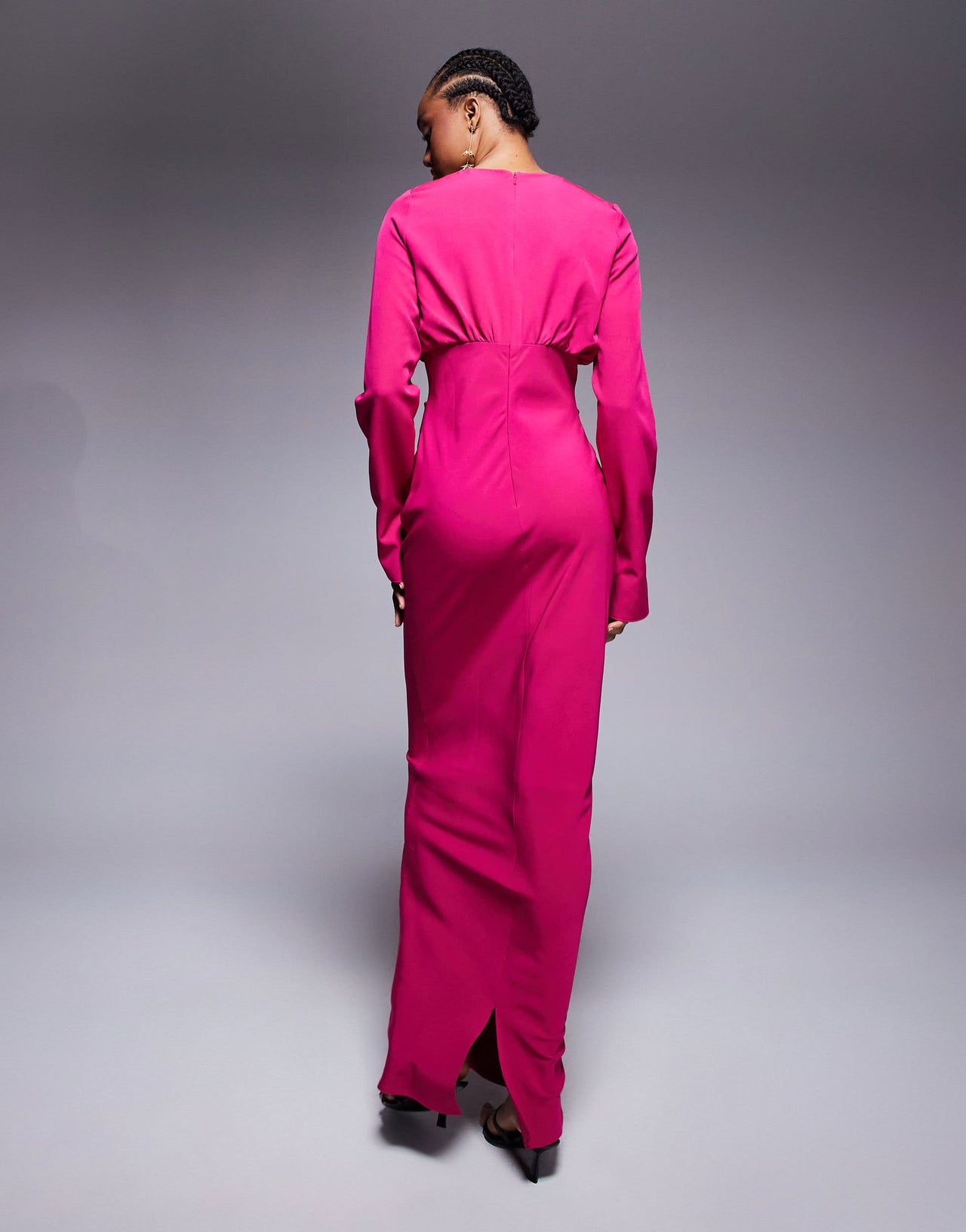 ASOS DESIGN Tall structured long sleeve maxi dress with ruched bust in pink