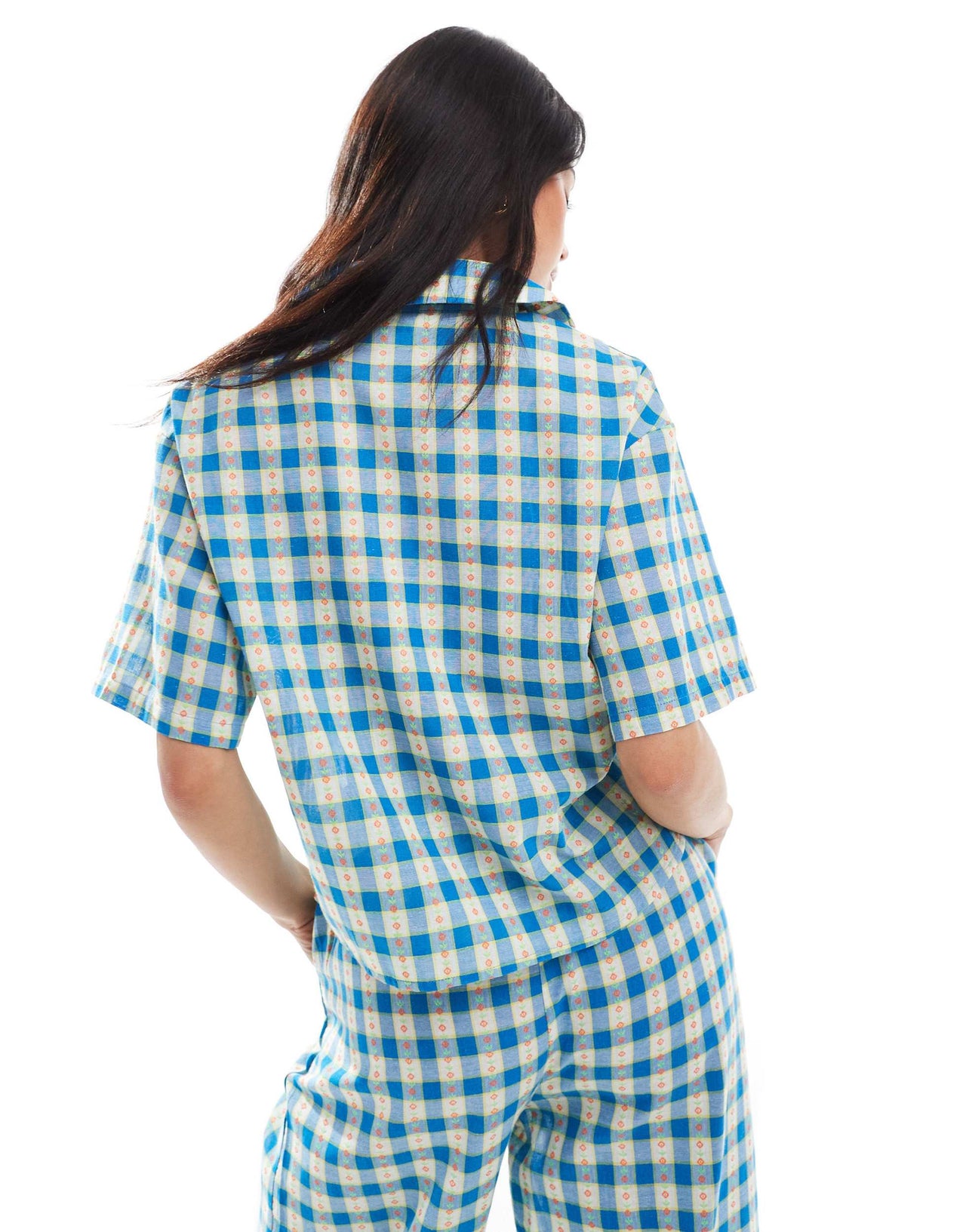 Daisy Street floral check pyjama shirt