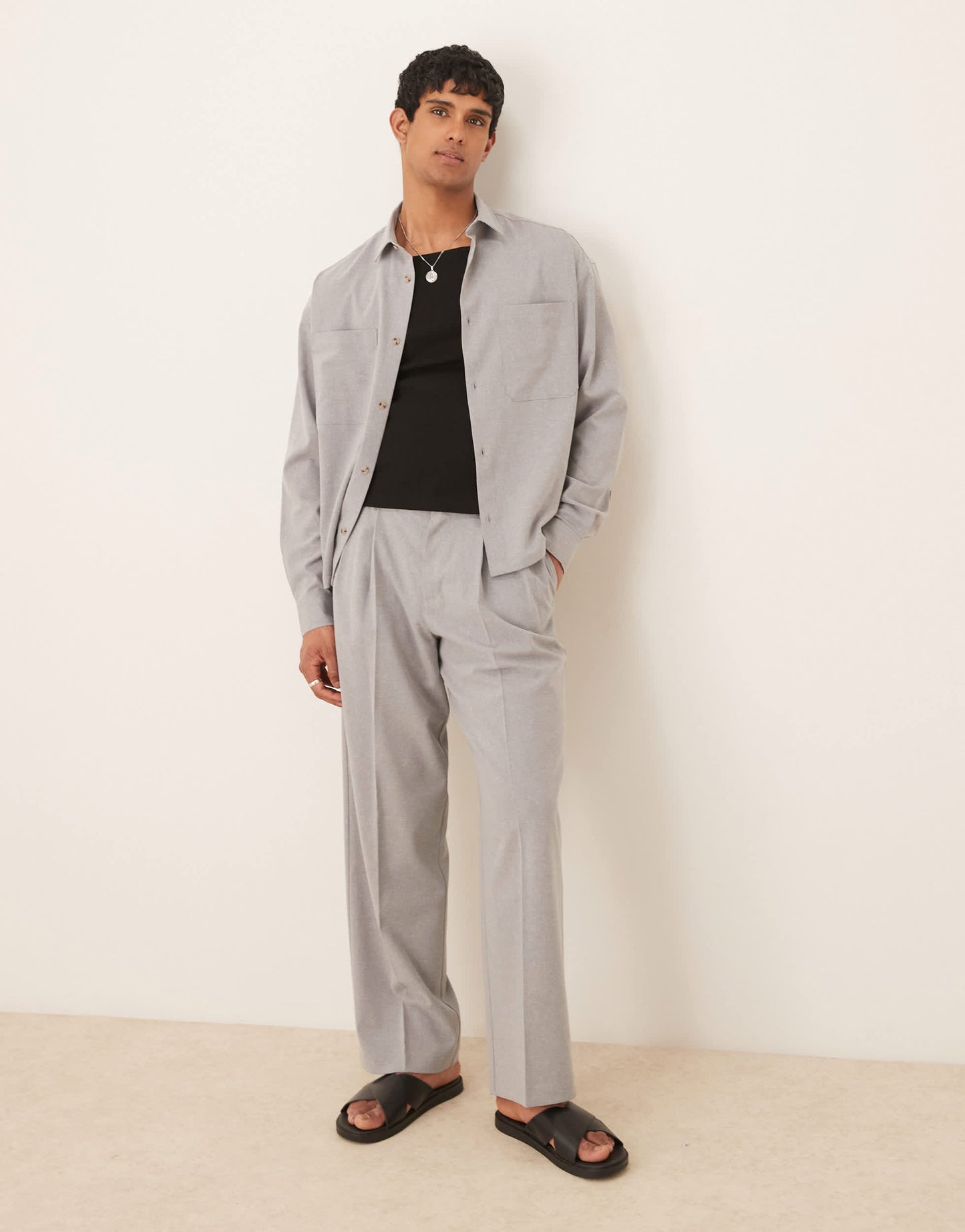 ASOS DESIGN co-ord boxy oversized linen blend cropped shirt in grey