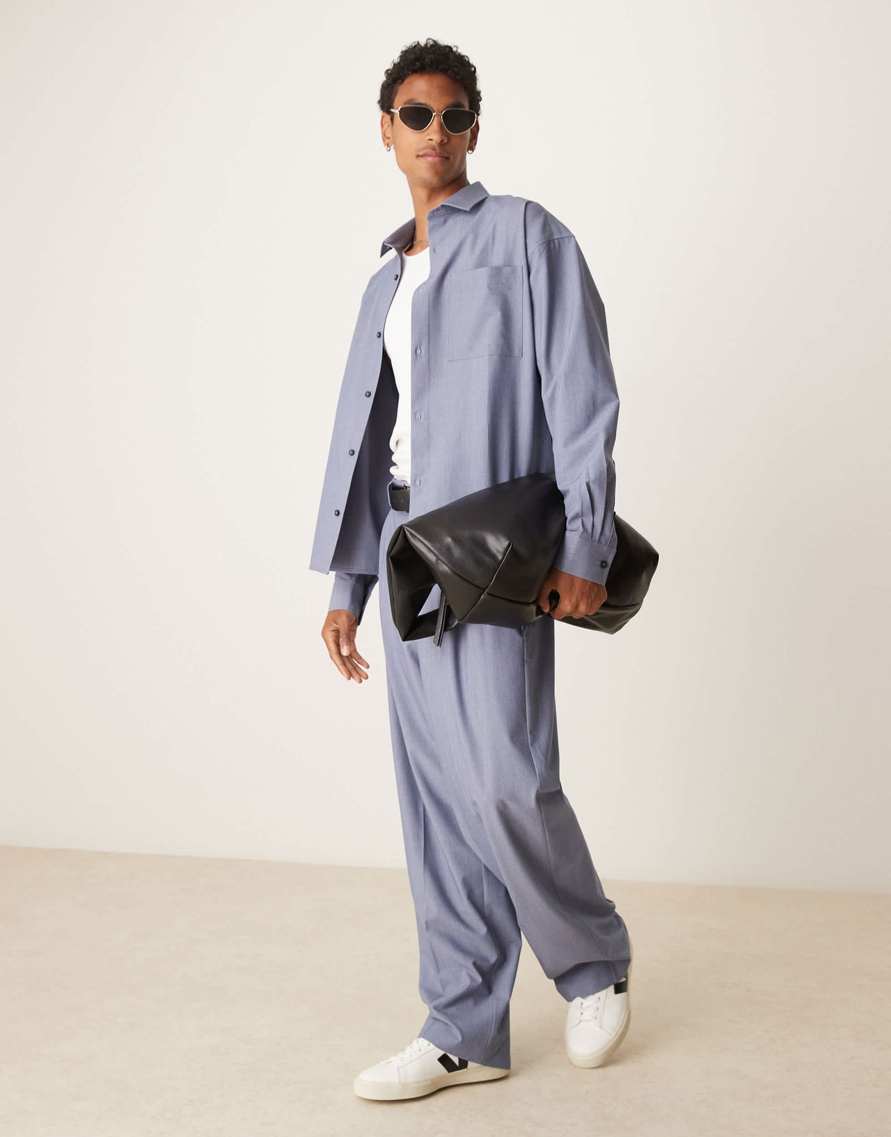 ASOS DESIGN smart co-ord wide leg trousers with triple pleats in light blue