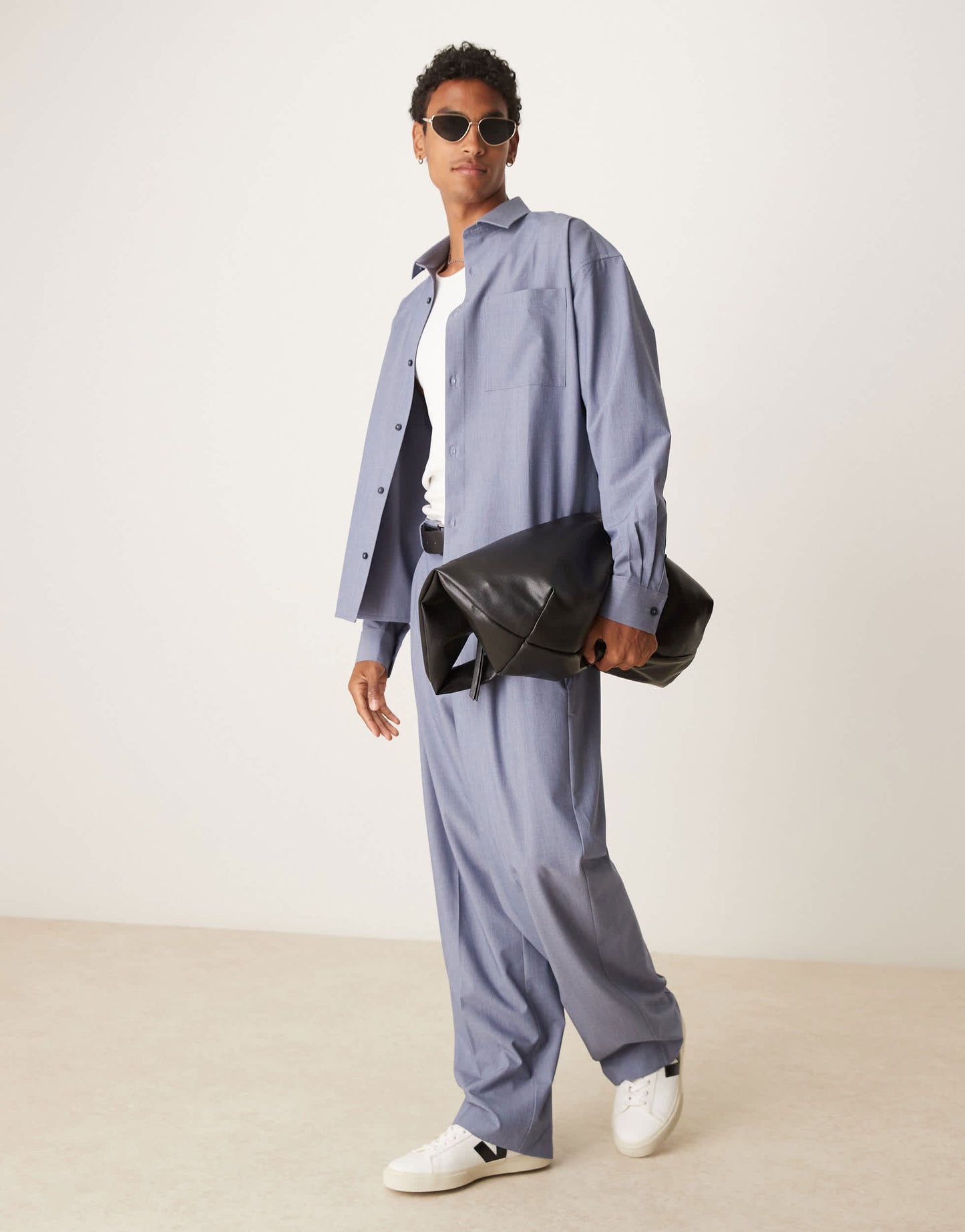 ASOS DESIGN smart co-ord wide leg trousers with triple pleats in light blue