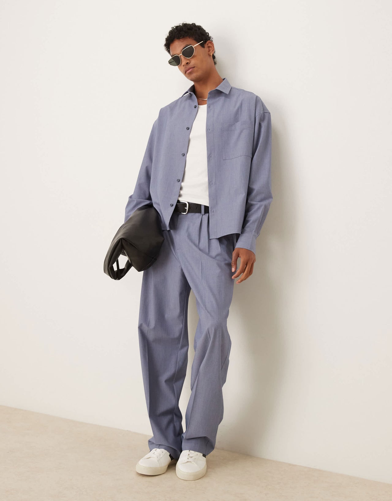 ASOS DESIGN smart co-ord wide leg trousers with triple pleats in light blue
