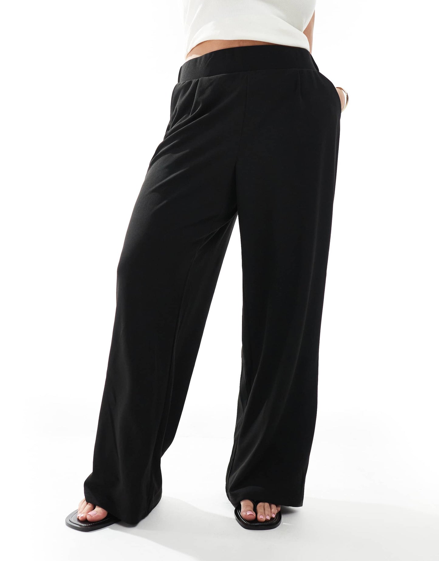 Vero Moda Curve jersey crepe wide leg trousers in black