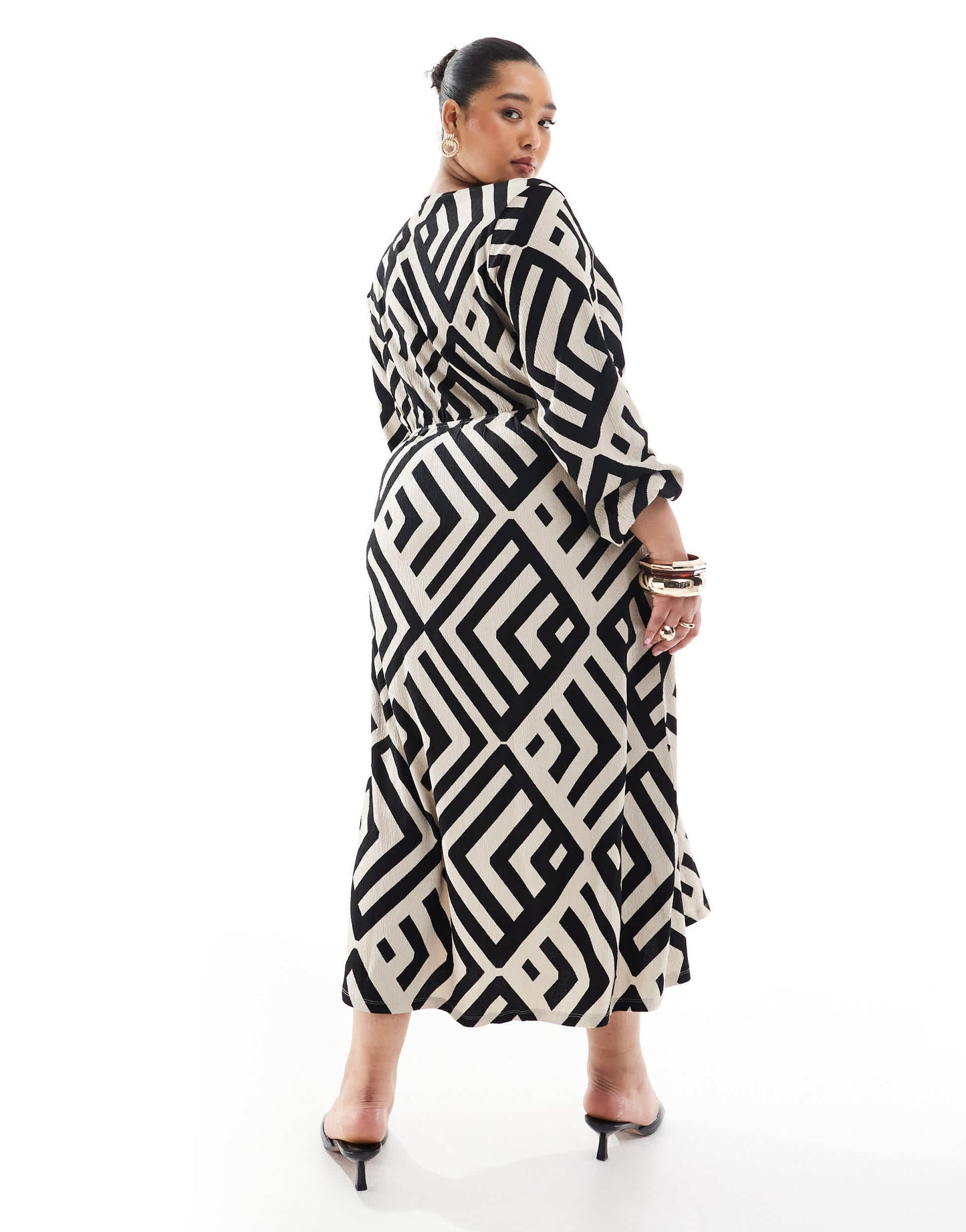 Vero Moda Curve wrap ankle dress in abstract mono print