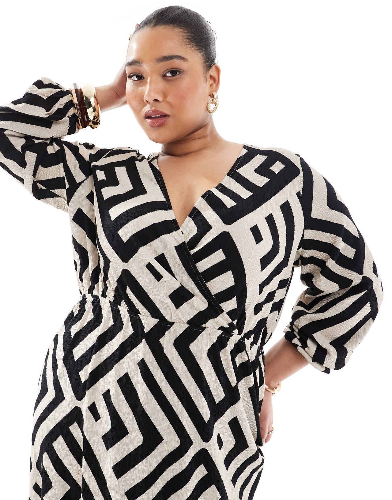 Vero Moda Curve wrap ankle dress in abstract mono print