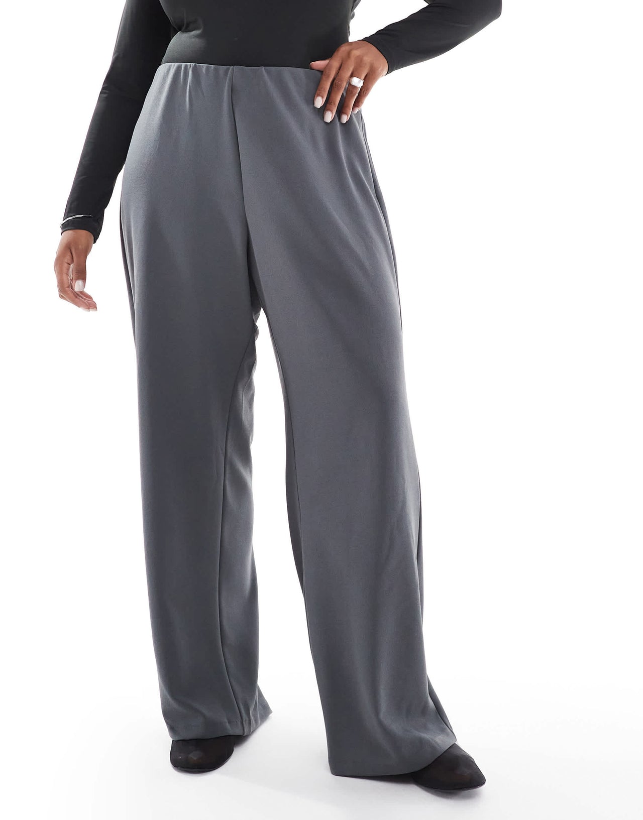 Vero Moda Curve loose pull on trousers in grey pinstripe