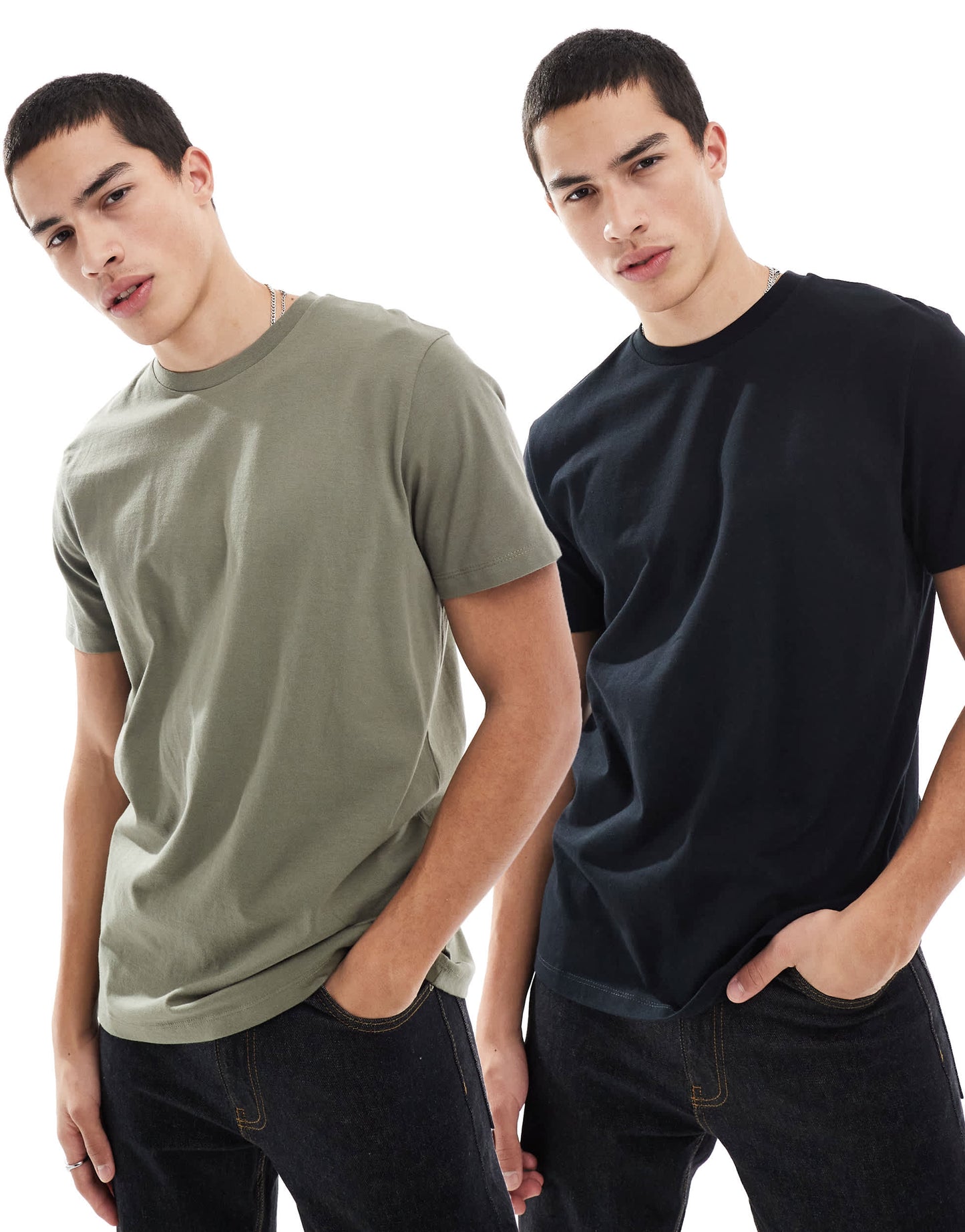 ASOS DESIGN essentials 2 pack crew neck t-shirts in khaki and black