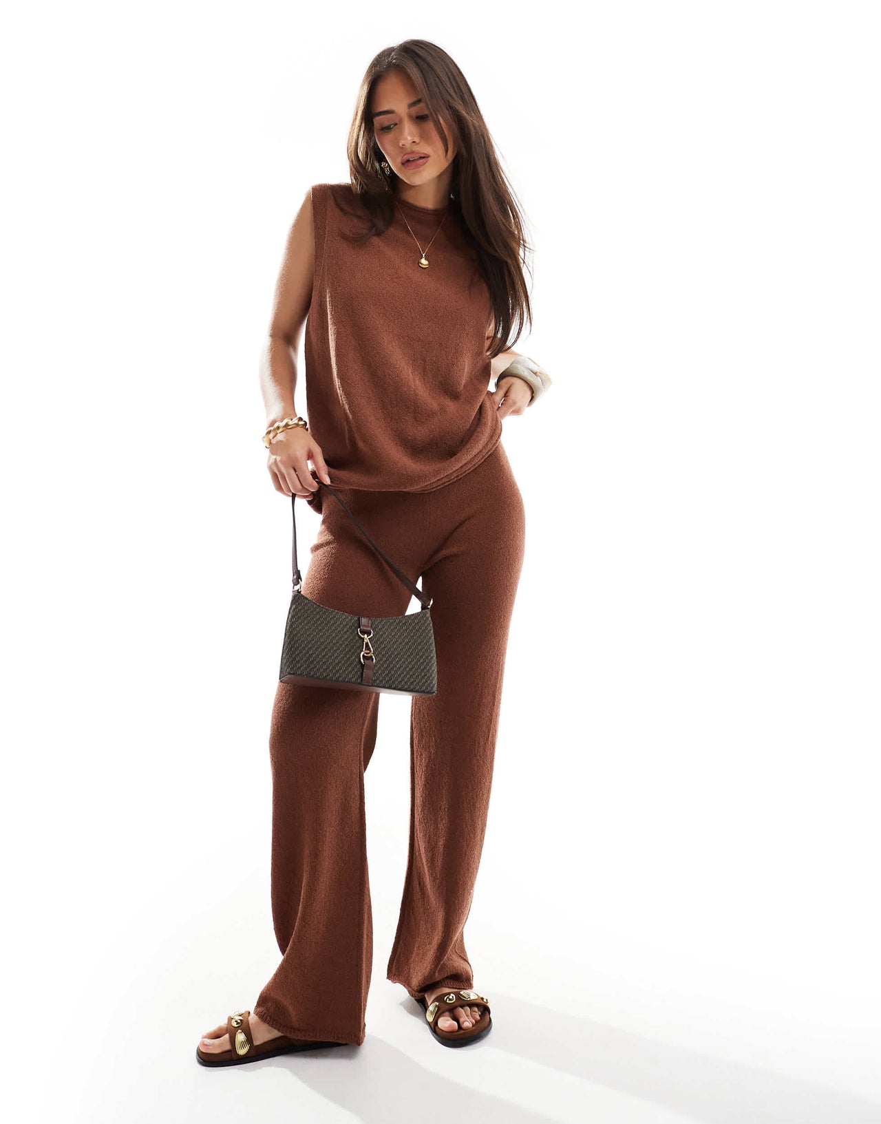 ASOS DESIGN knitted slub tank co-ord in rust