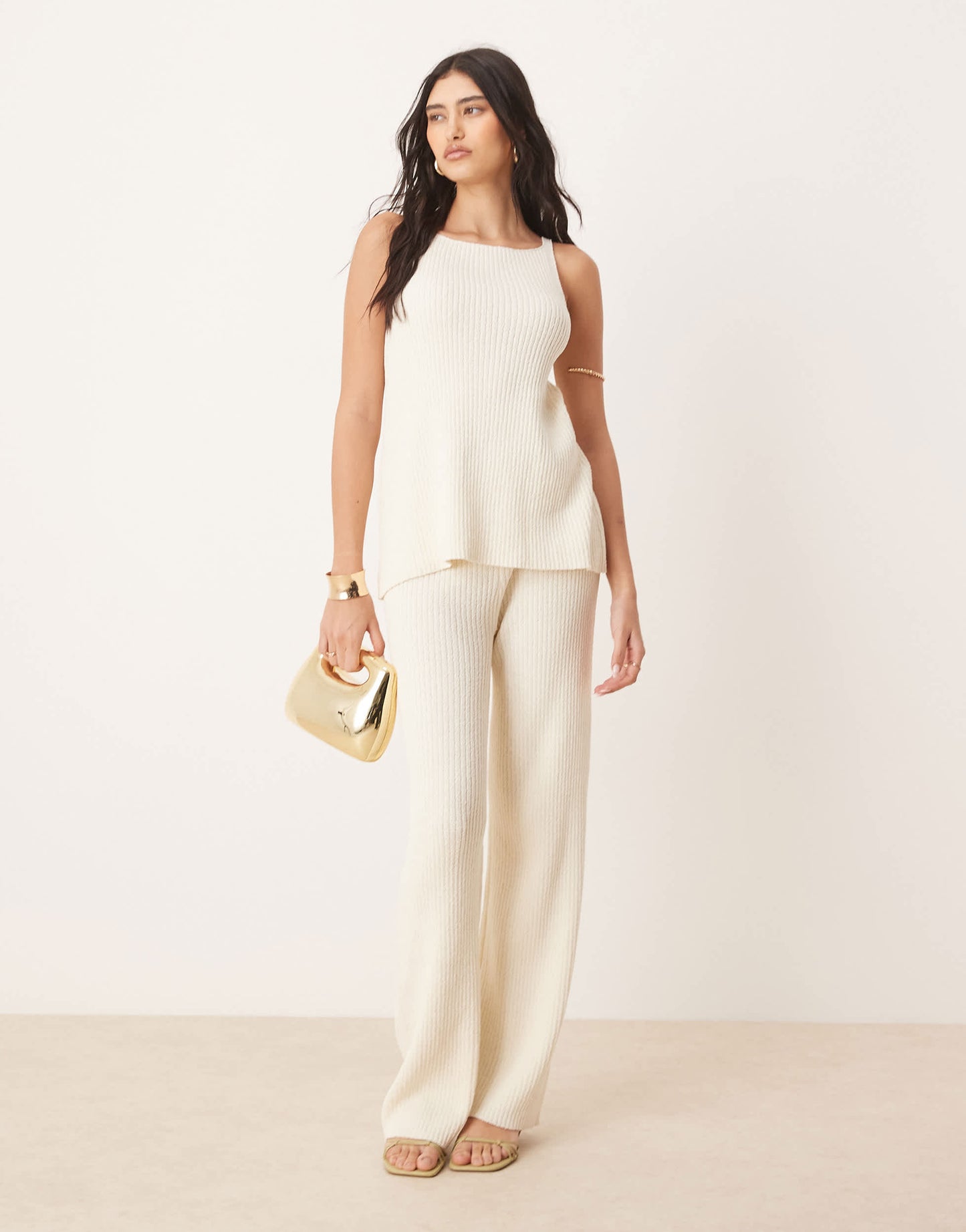 ASOS DESIGN knitted longline top co-ord in slub yarn in cream
