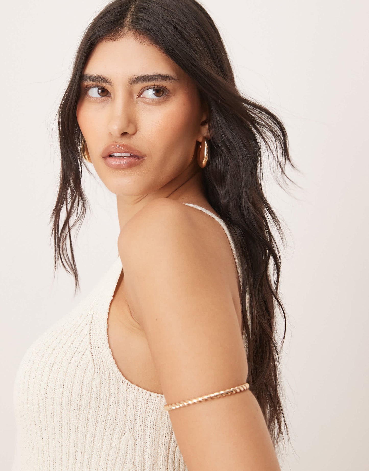 ASOS DESIGN knitted longline top co-ord in slub yarn in cream