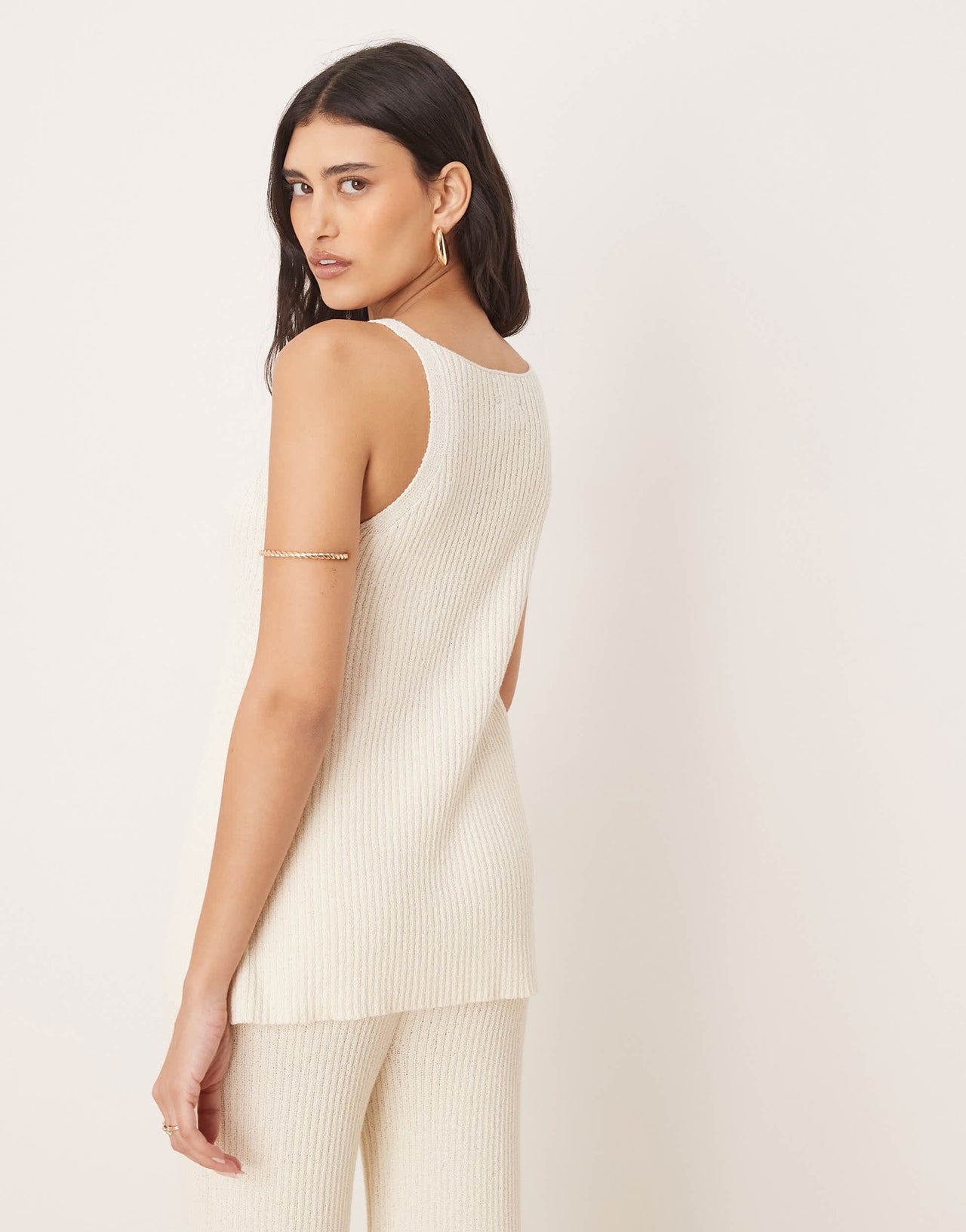 ASOS DESIGN knitted longline top co-ord in slub yarn in cream
