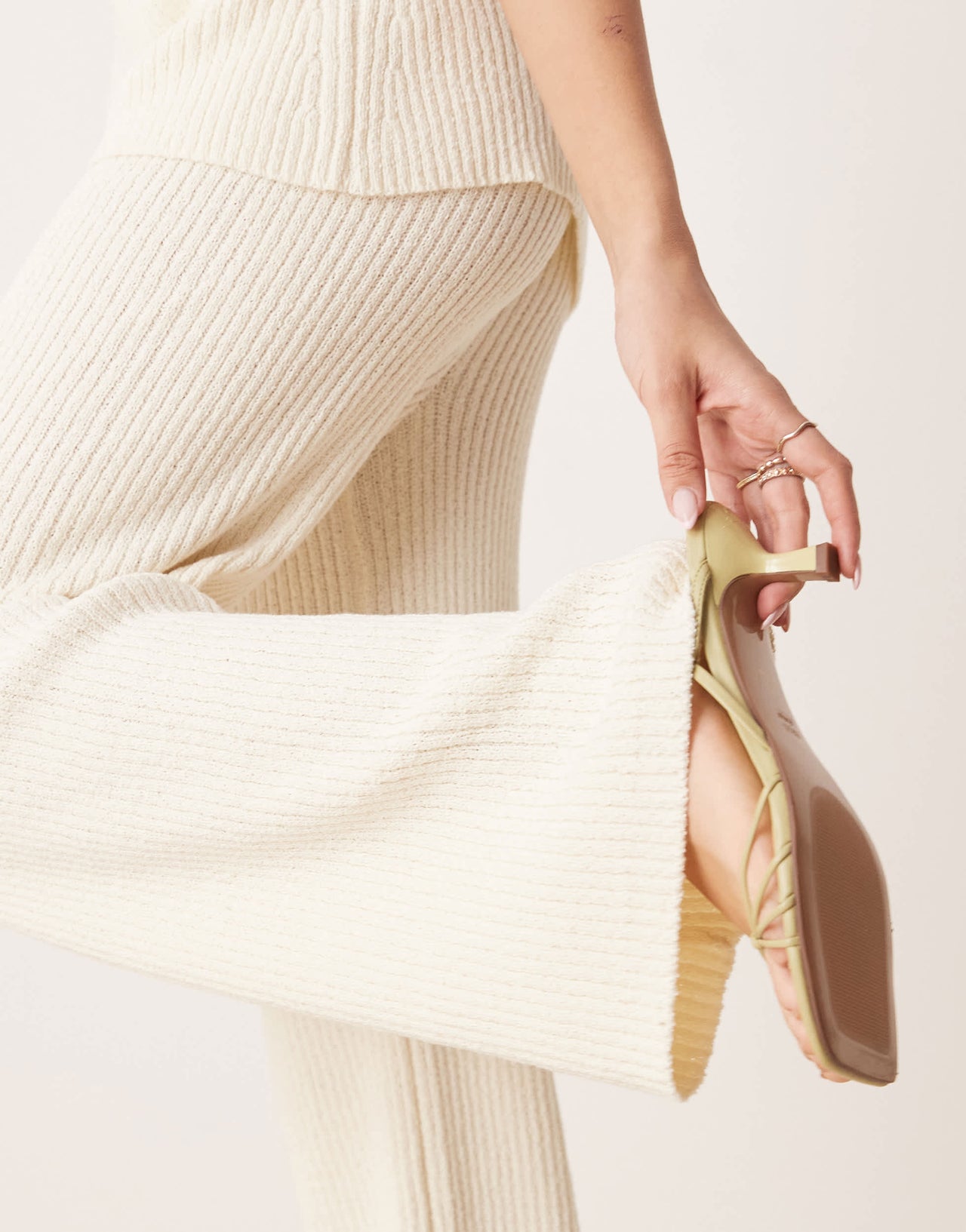ASOS DESIGN knitted wide leg trouser co-ord in slub yarn in cream