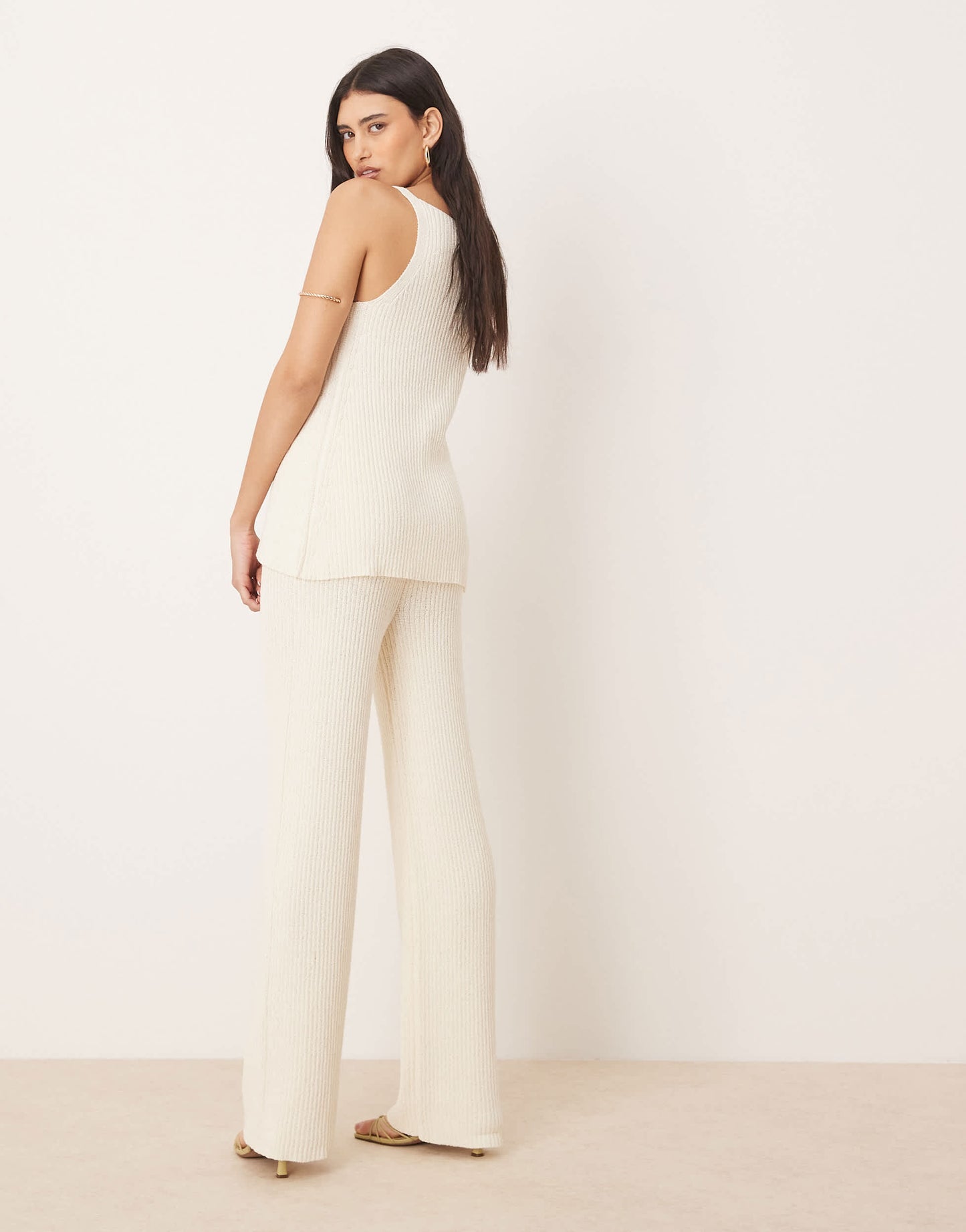 ASOS DESIGN knitted wide leg trouser co-ord in slub yarn in cream