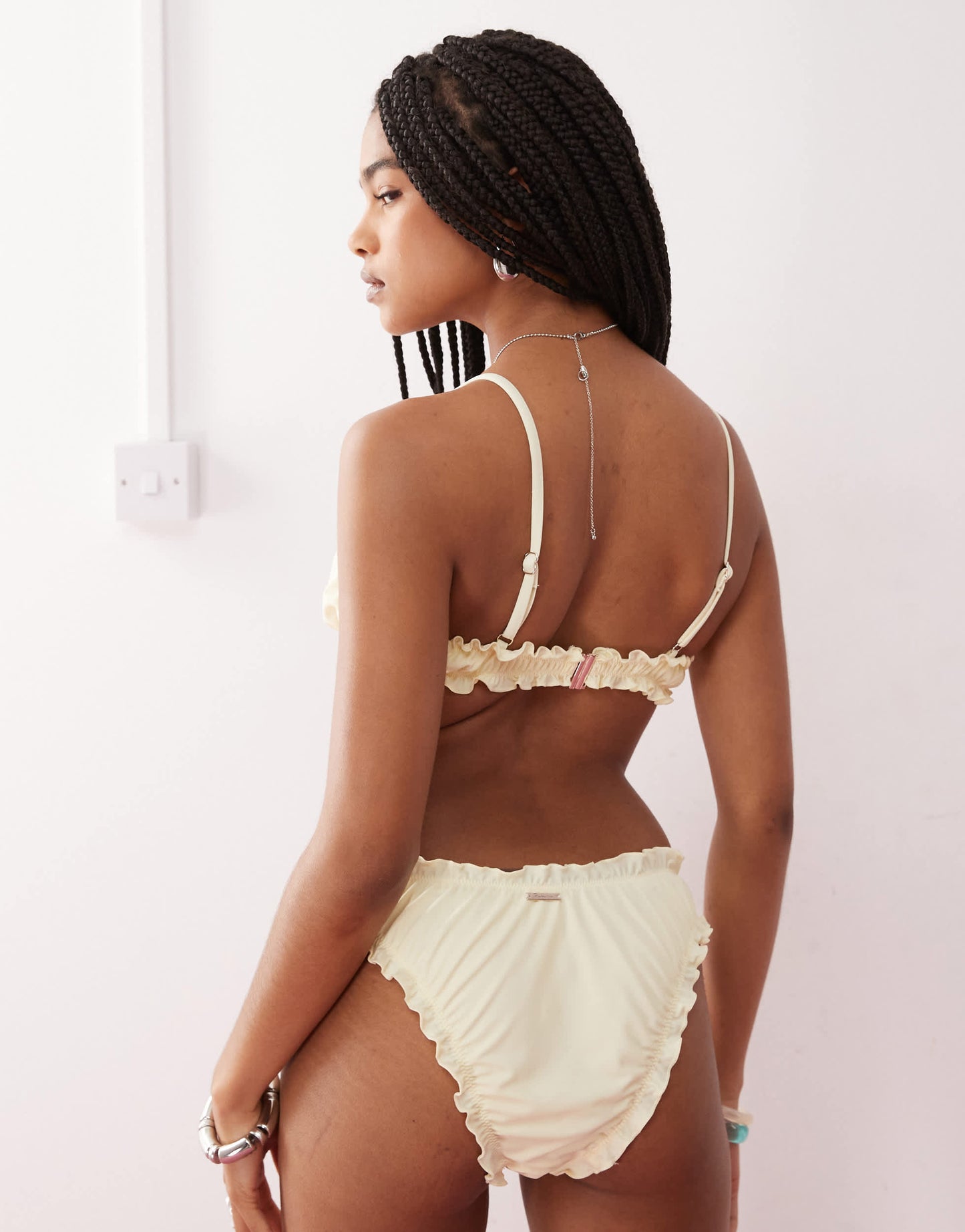 Reclaimed Vintage scrunchie bikini top with shirring in cream