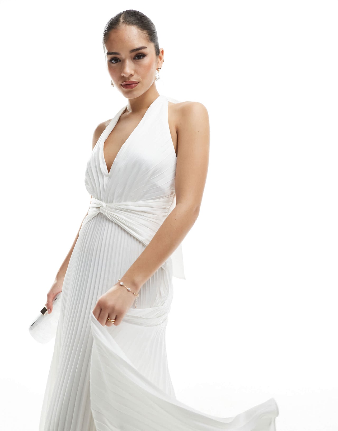 Ever New Bridal knot front pleated maxi dress in ivory