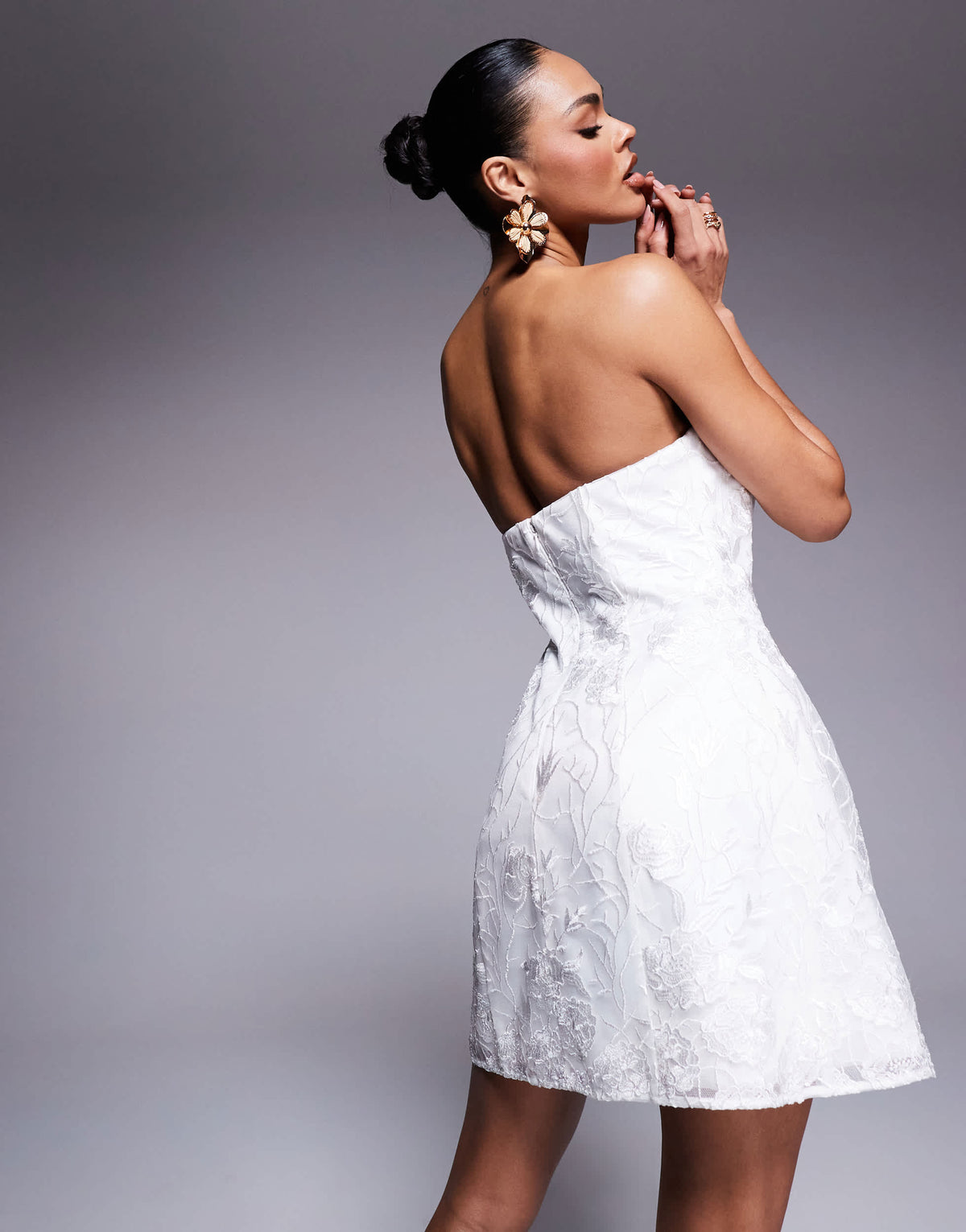 Ever New Bridal bandeau embroidered lace mini dress in ivory