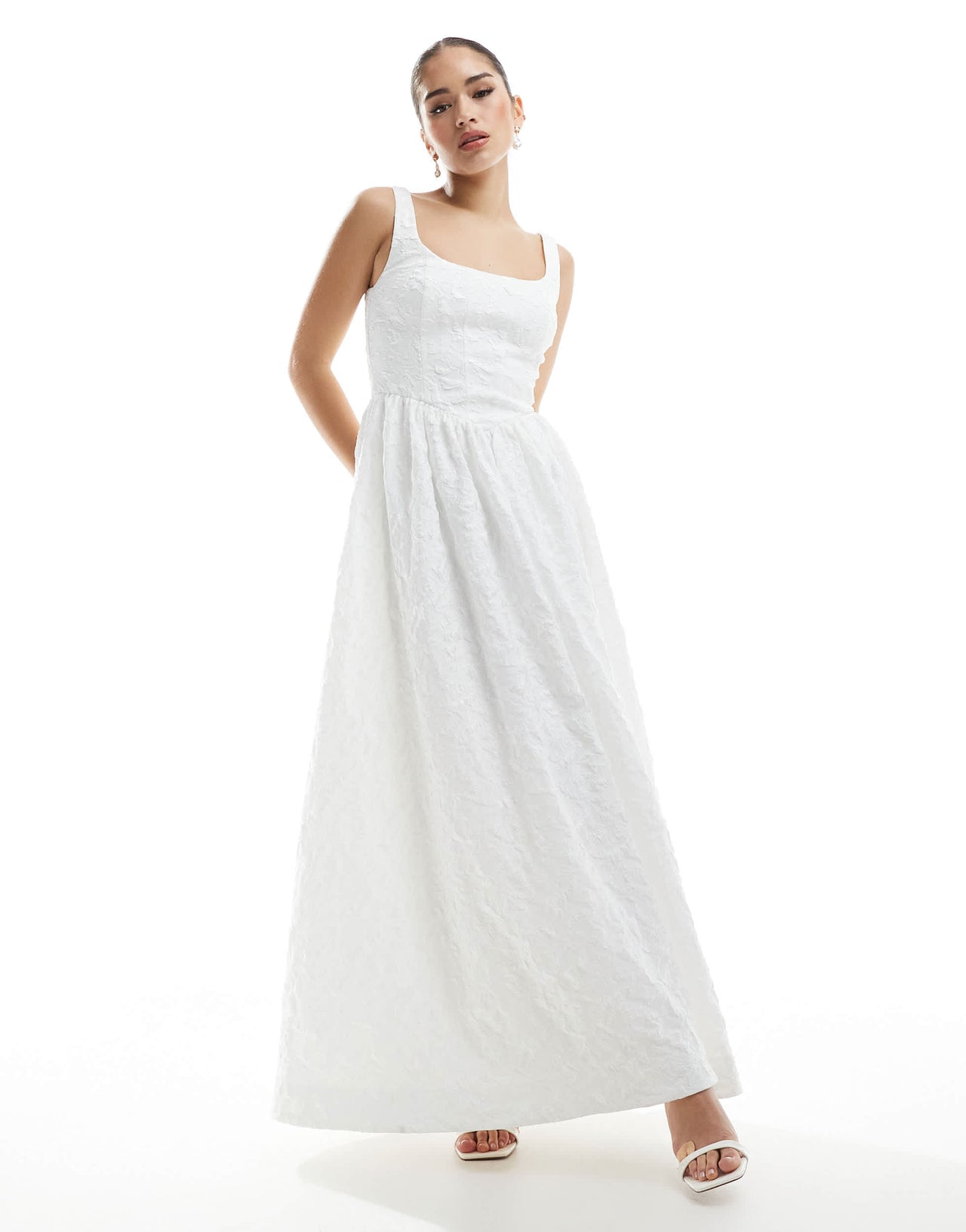 Ever New Bridal drop hem jacquard maxi dress in ivory