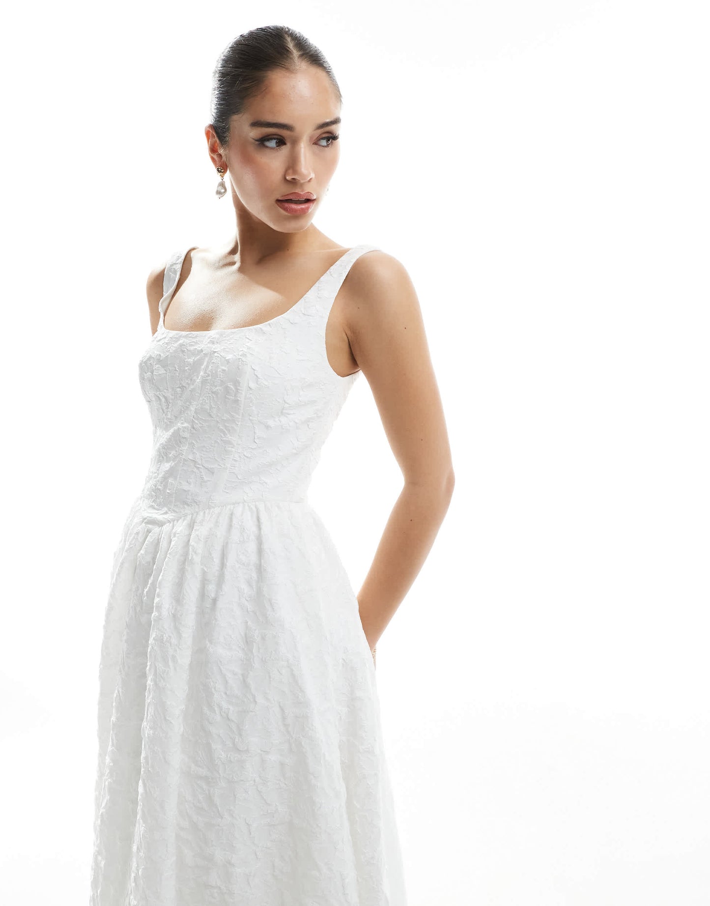 Ever New Bridal drop hem jacquard maxi dress in ivory