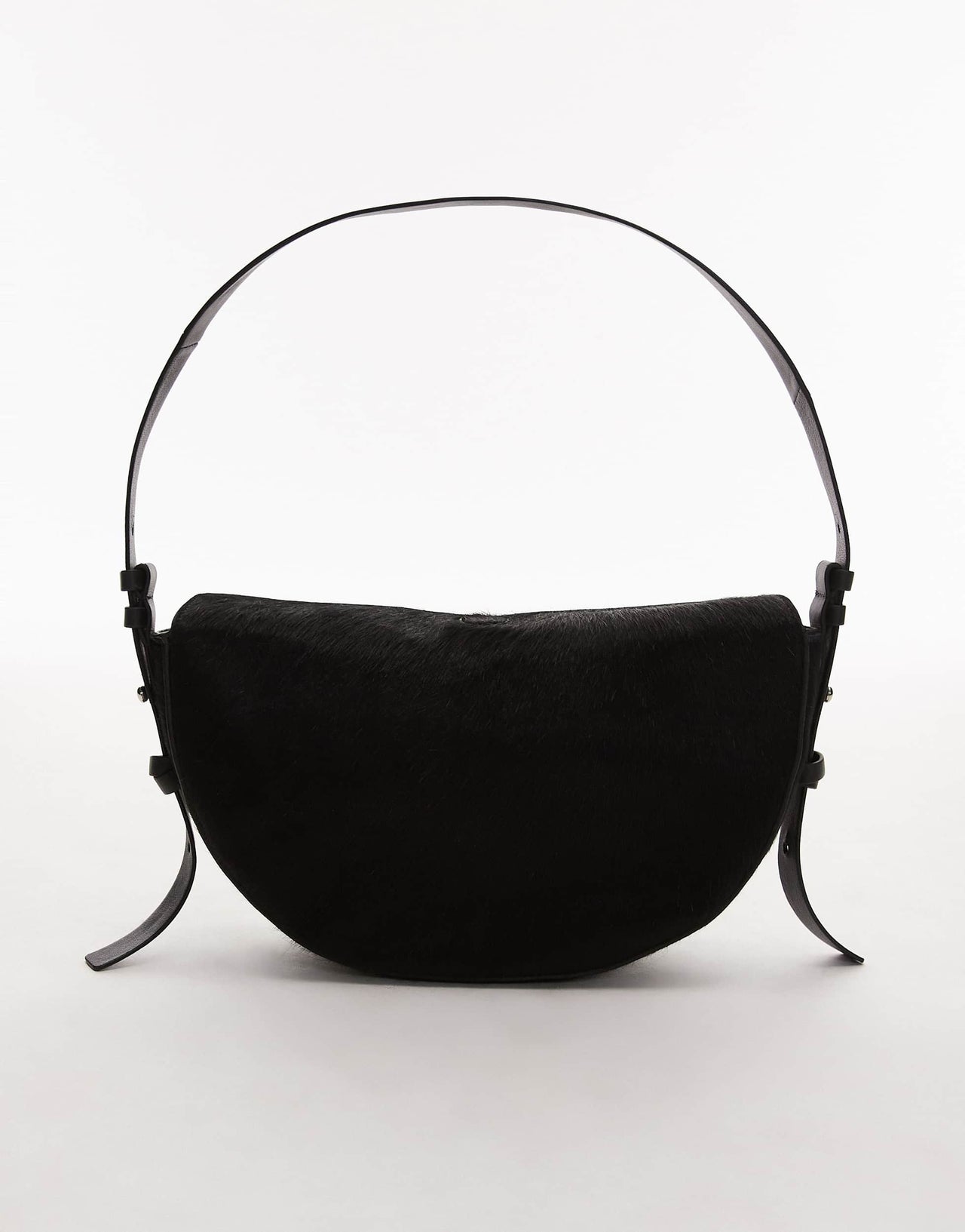 Topshop Sunday hair on real leather shoulder bag in black