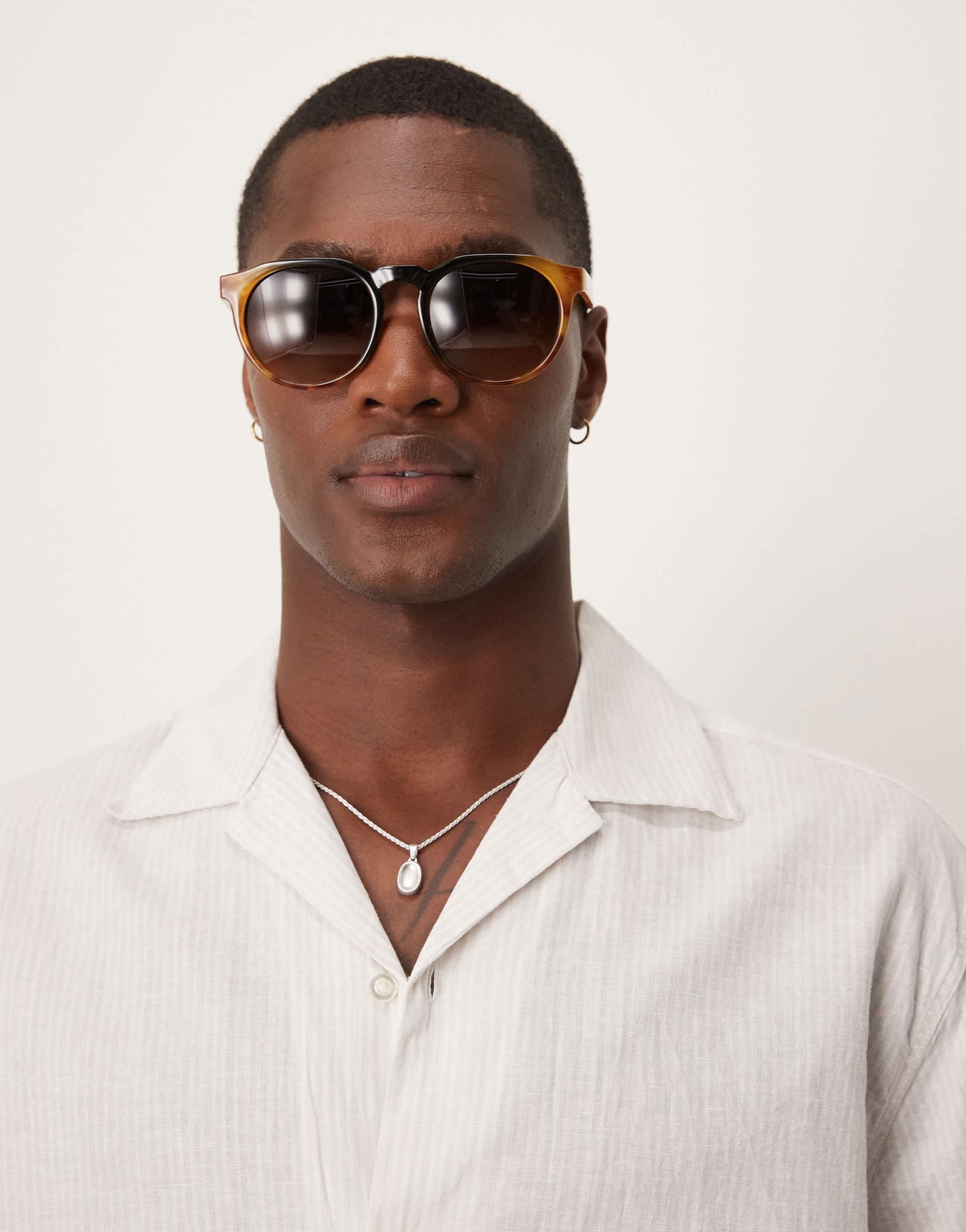 Selected revere collar linen blend shirt in white stripes
