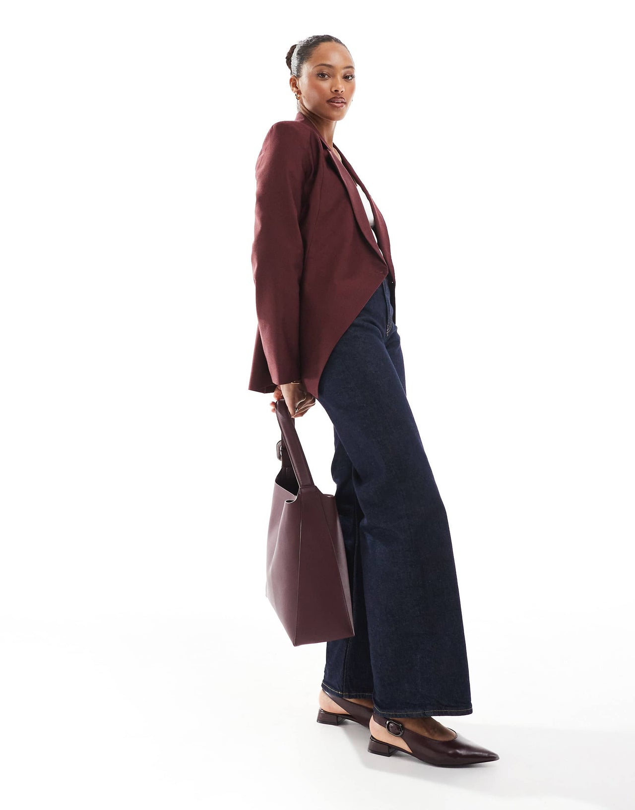 ASOS DESIGN wrap front blazer in burgundy