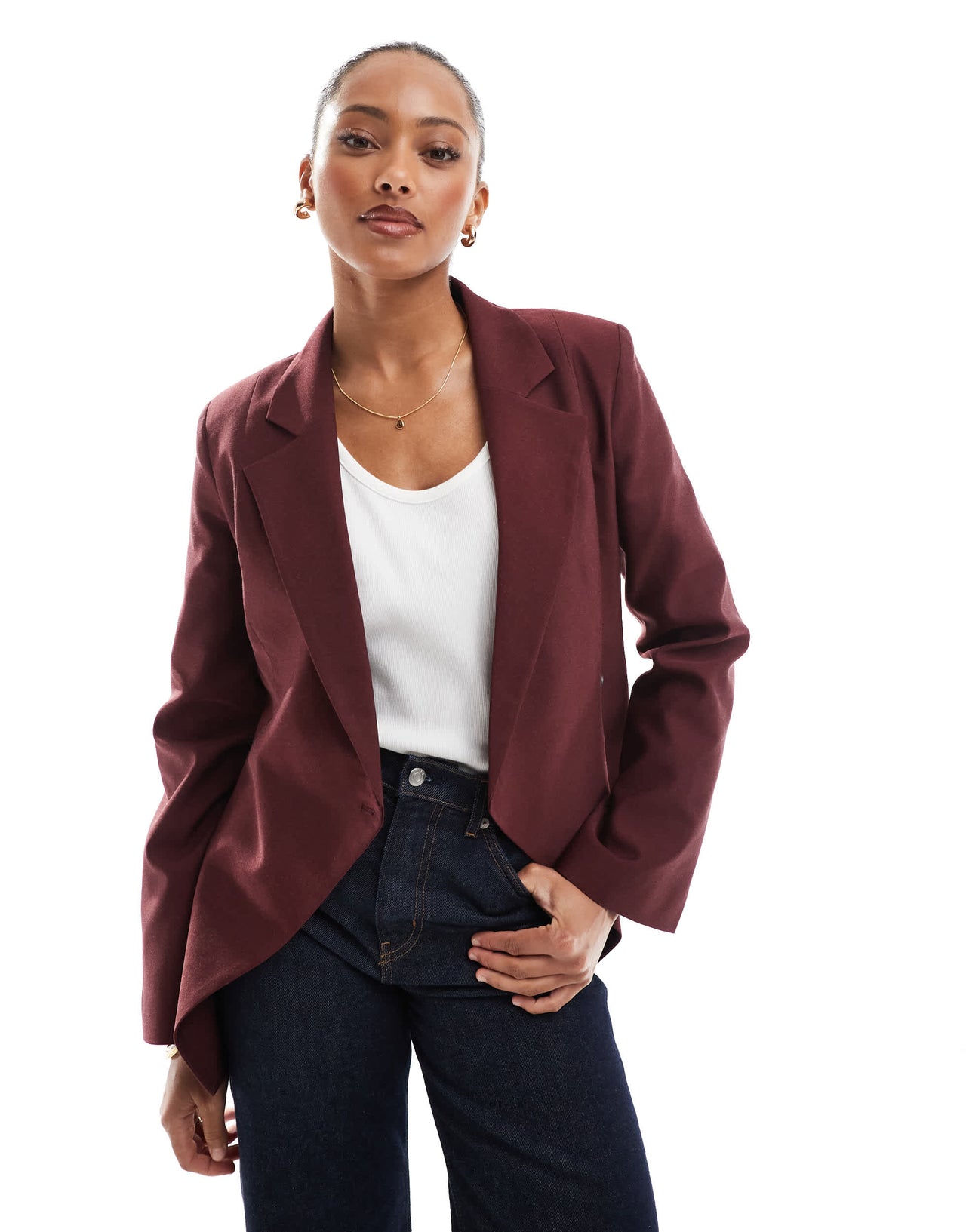 ASOS DESIGN wrap front blazer in burgundy
