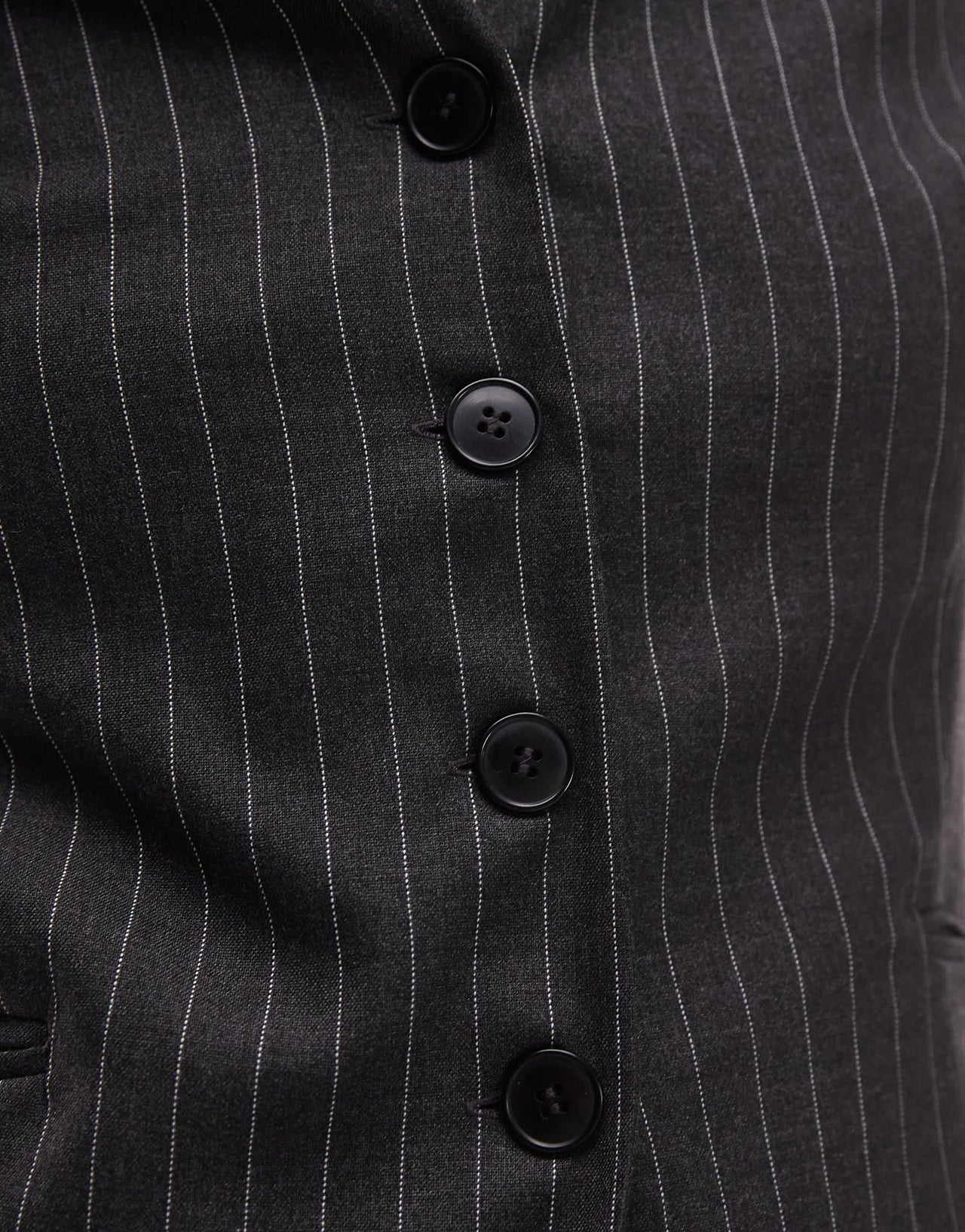 ASOS DESIGN tailored built up neck waistcoat in charcoal pinstripe