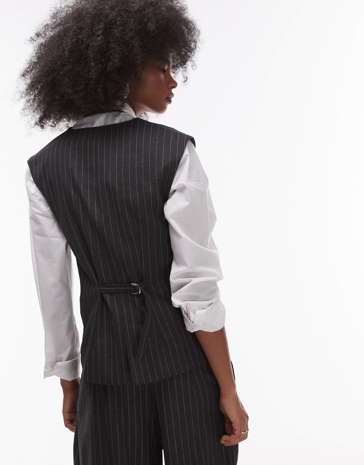 ASOS DESIGN tailored built up neck waistcoat in charcoal pinstripe