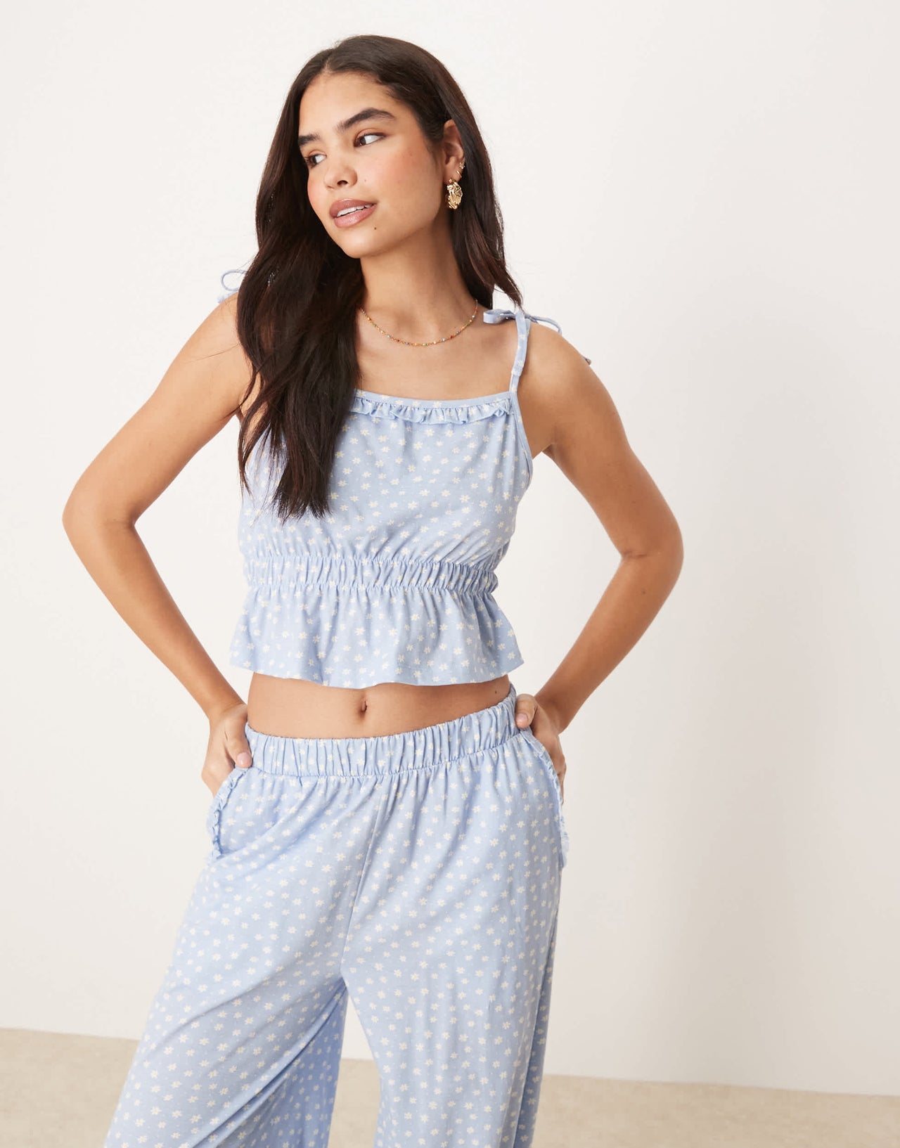 ASOS DESIGN mix & match cami pyjama top in blue daisy print