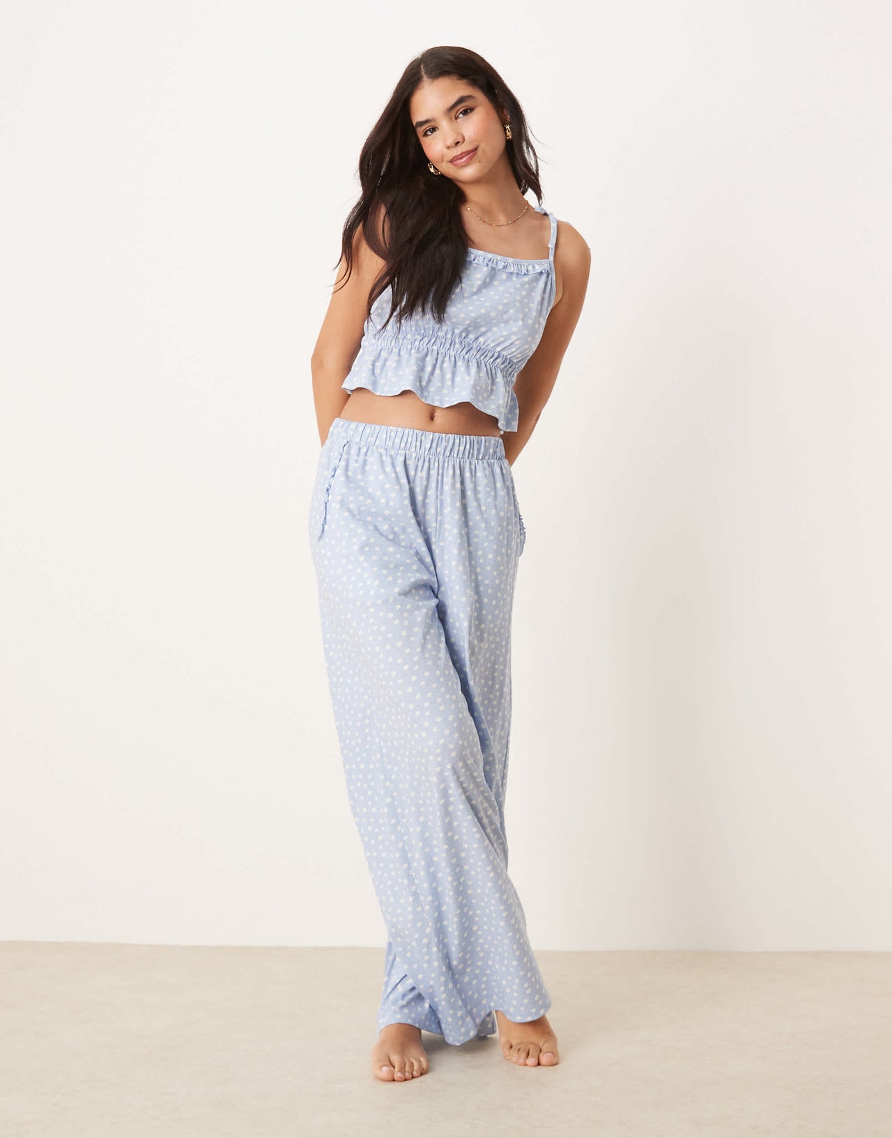 ASOS DESIGN mix & match cami pyjama top in blue daisy print
