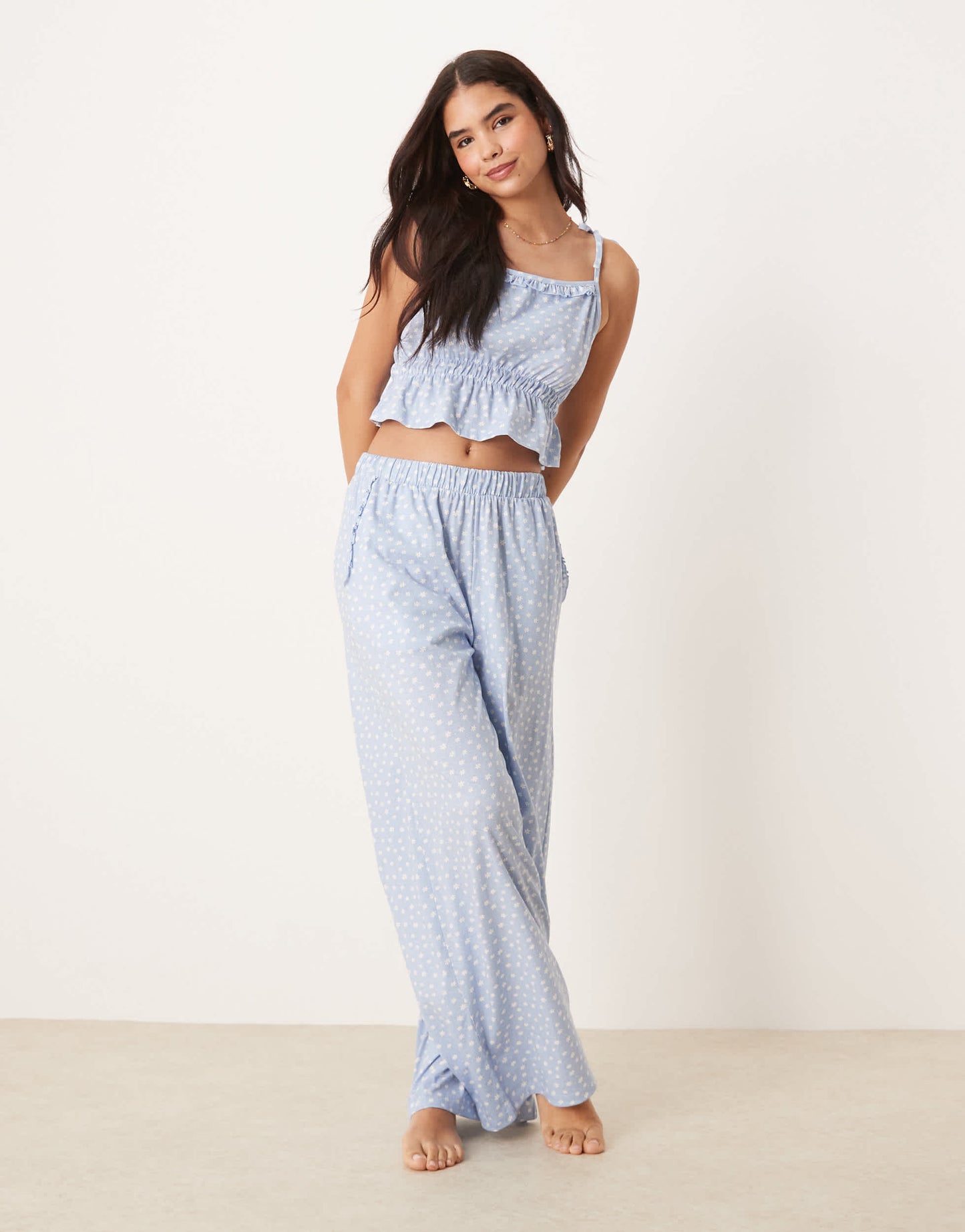 ASOS DESIGN mix & match cami pyjama top in blue daisy print