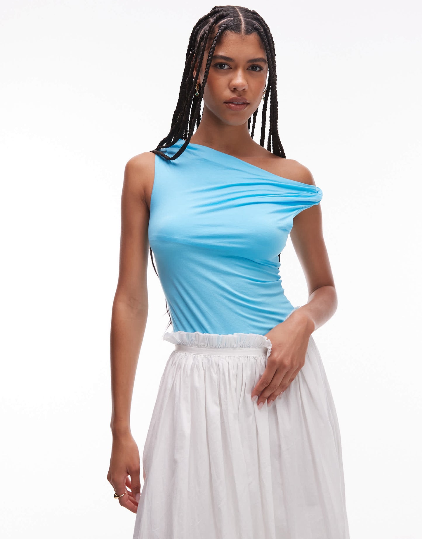 Topshop asymmetric twist detail top in blue