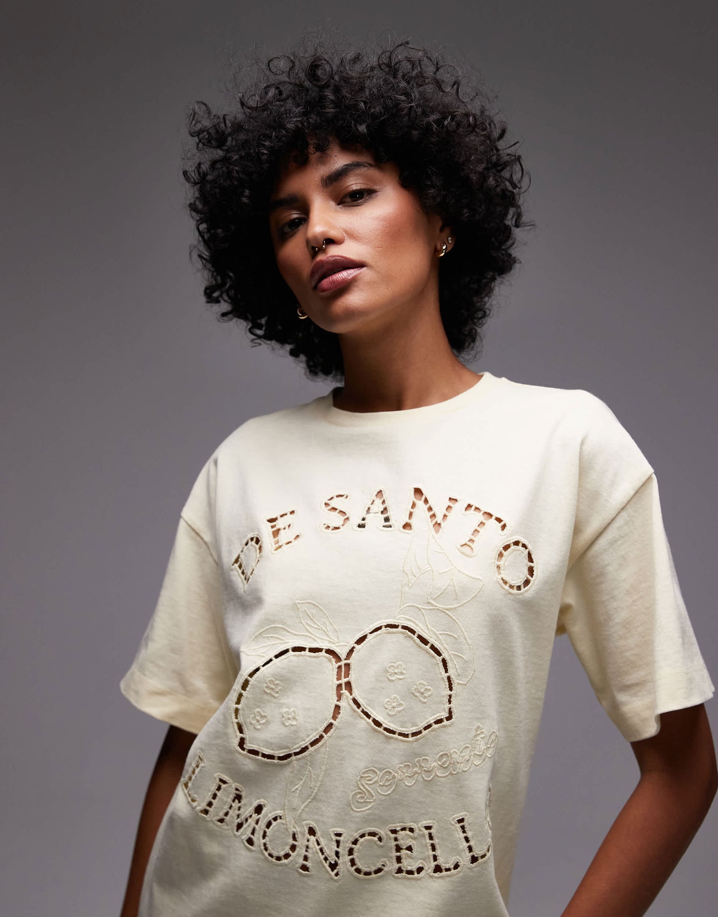 Topshop cutwork limoncello oversized tee in buttermilk