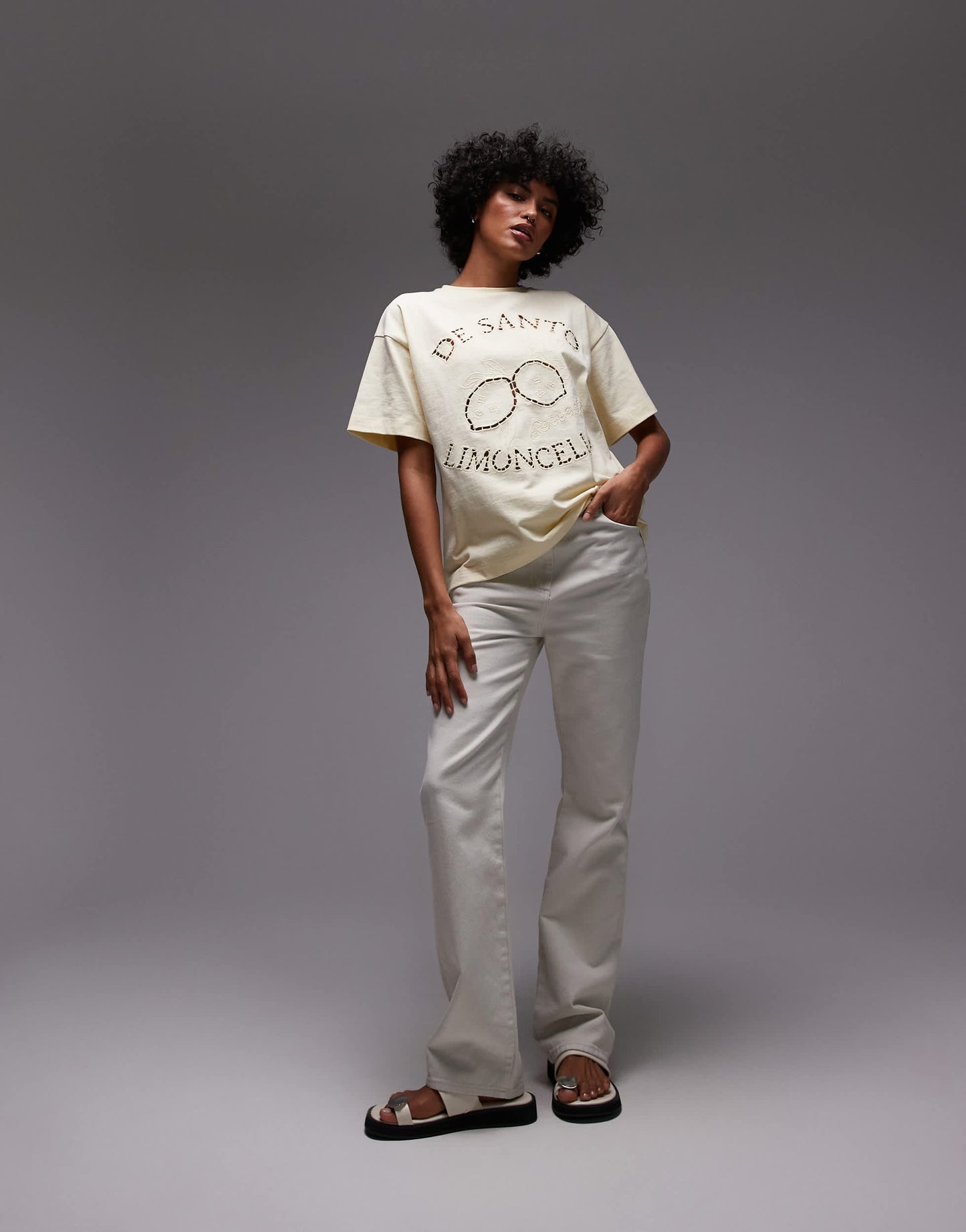 Topshop cutwork limoncello oversized tee in buttermilk