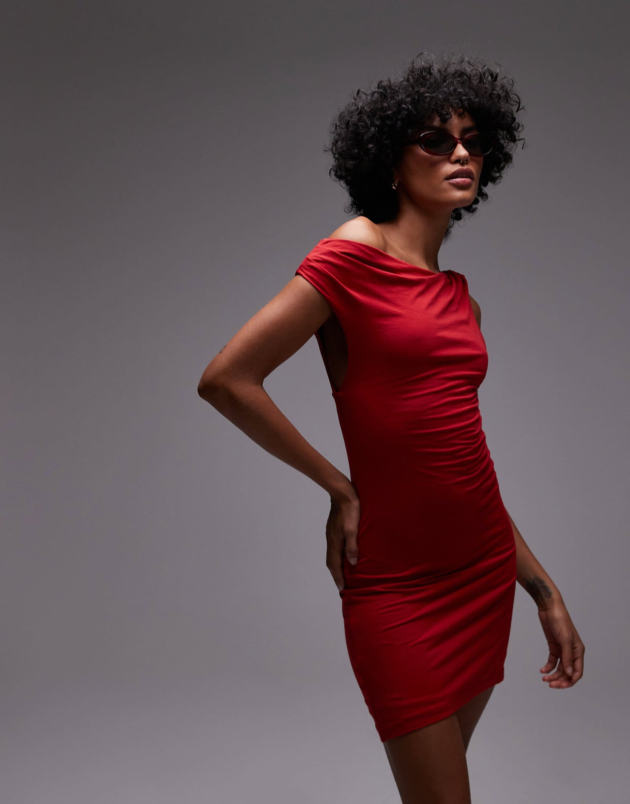 Topshop asymmetric twist detail mini dress in red