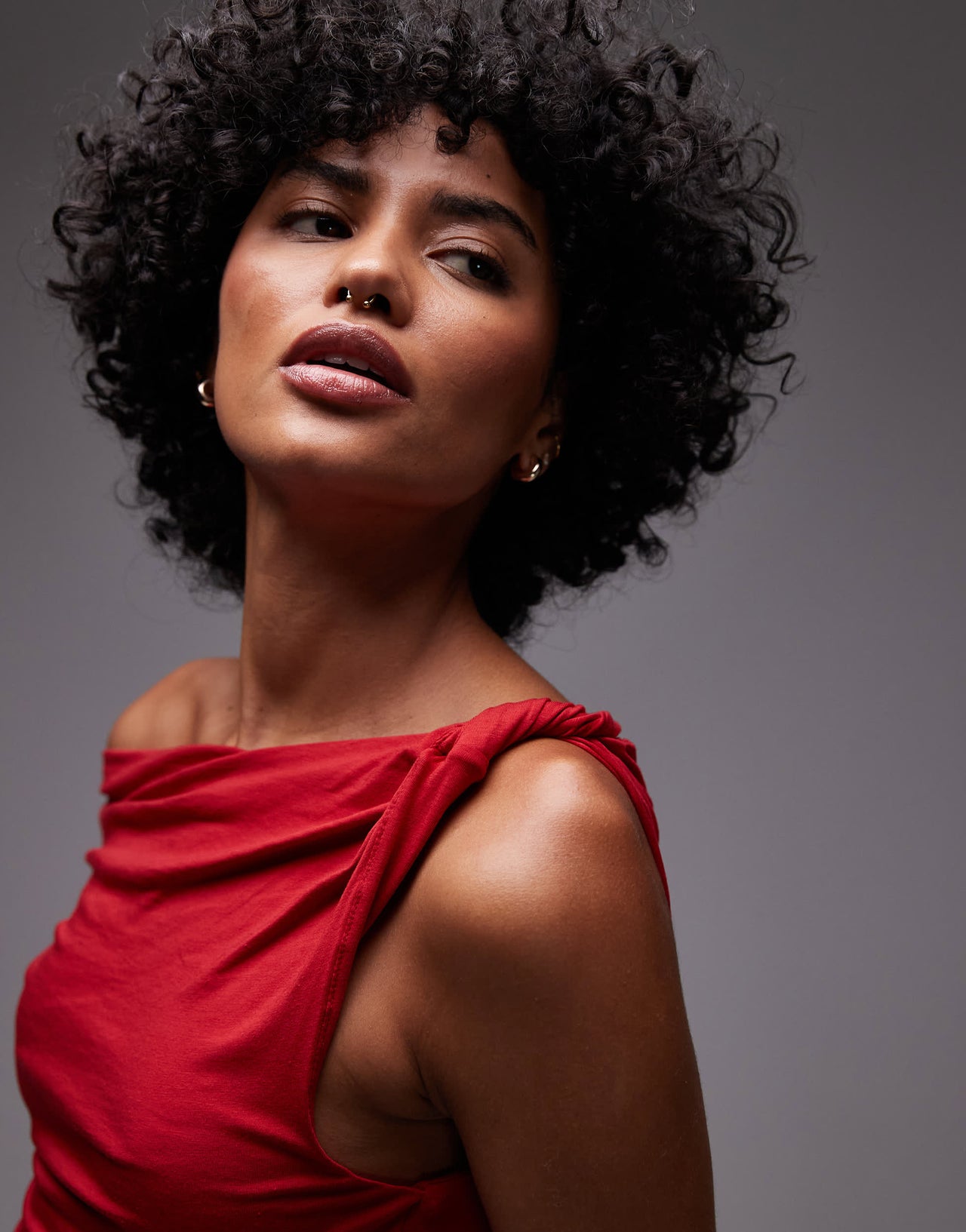 Topshop asymmetric twist detail mini dress in red