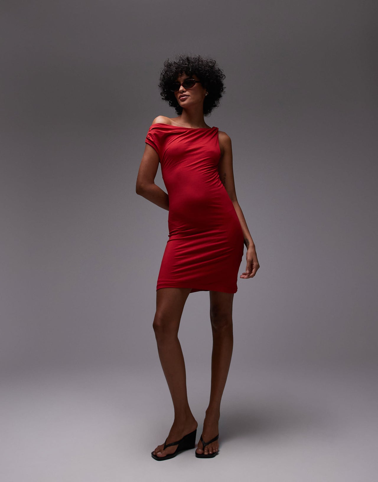 Topshop asymmetric twist detail mini dress in red