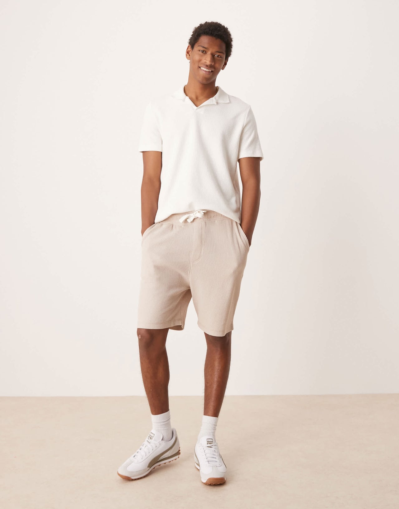 ASOS DESIGN oversized waffle textured short in beige