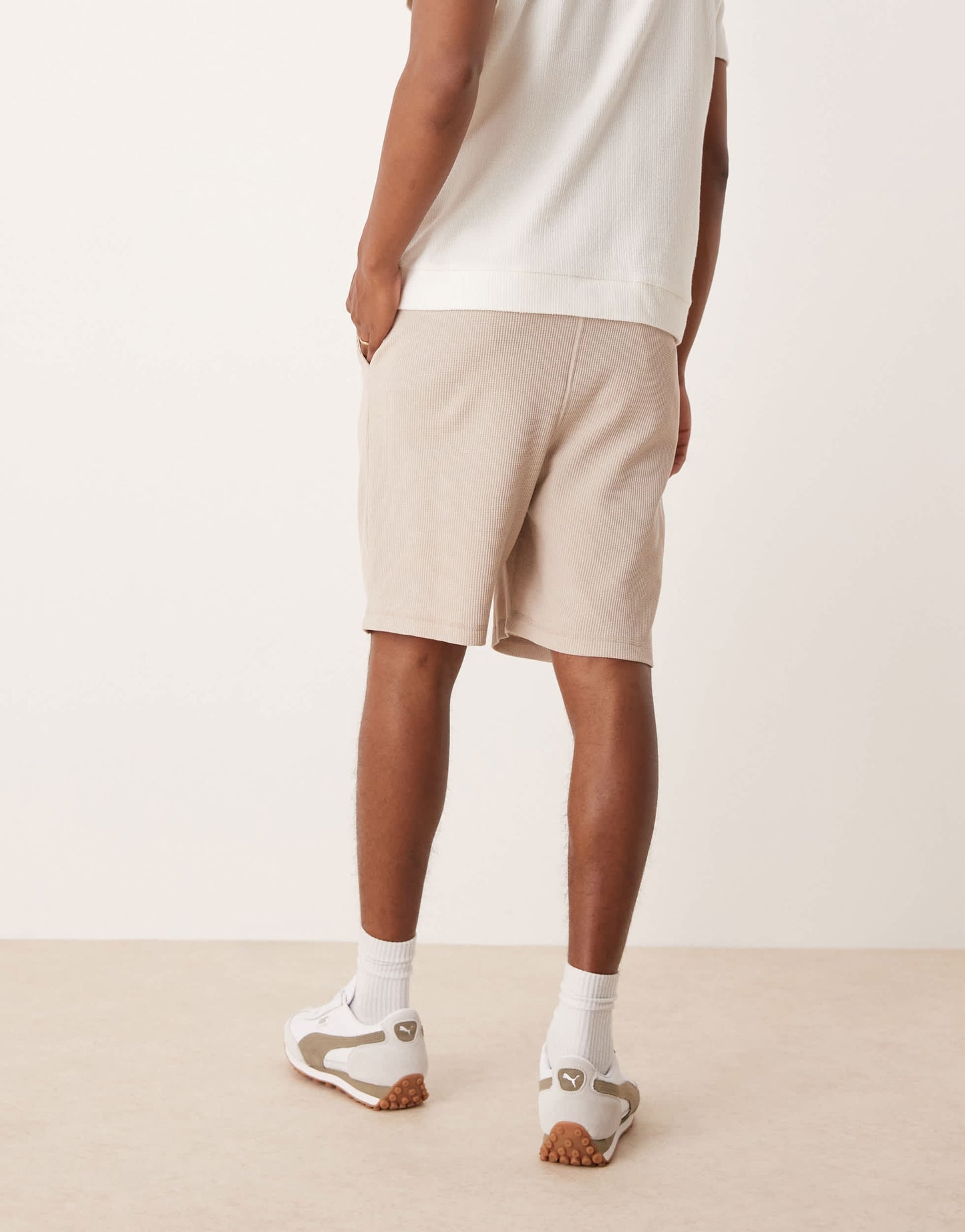 ASOS DESIGN oversized waffle textured short in beige