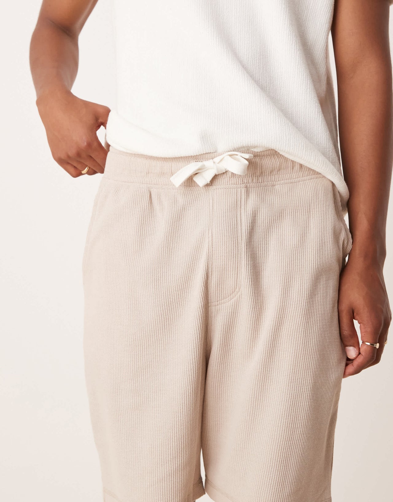 ASOS DESIGN oversized waffle textured short in beige