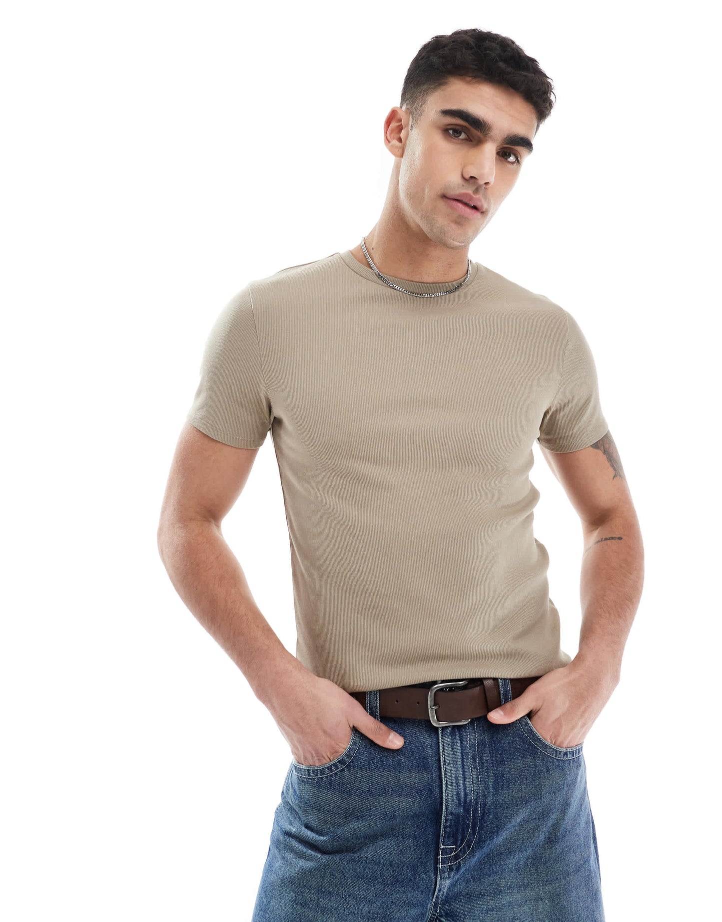 ASOS DESIGN Essentials muscle fit t-shirt in stone rib