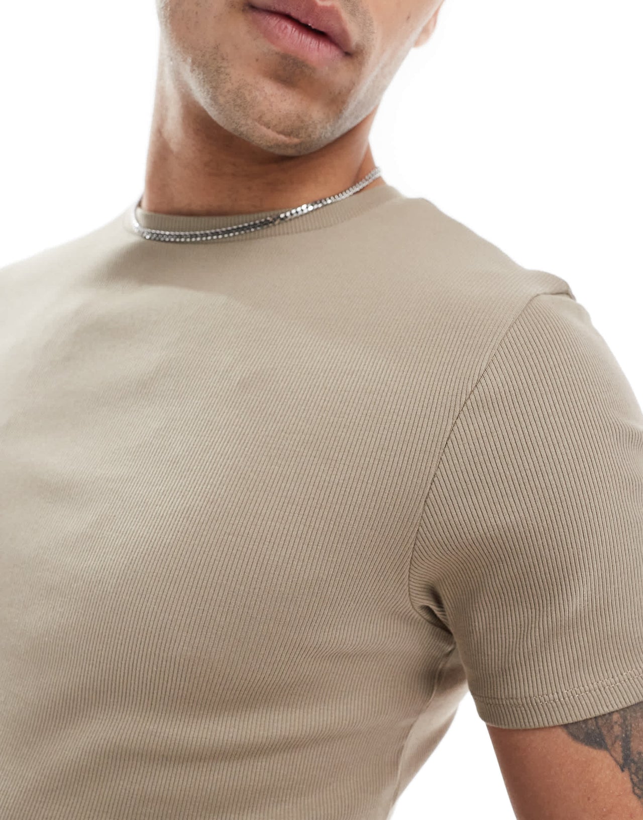 ASOS DESIGN Essentials muscle fit t-shirt in stone rib