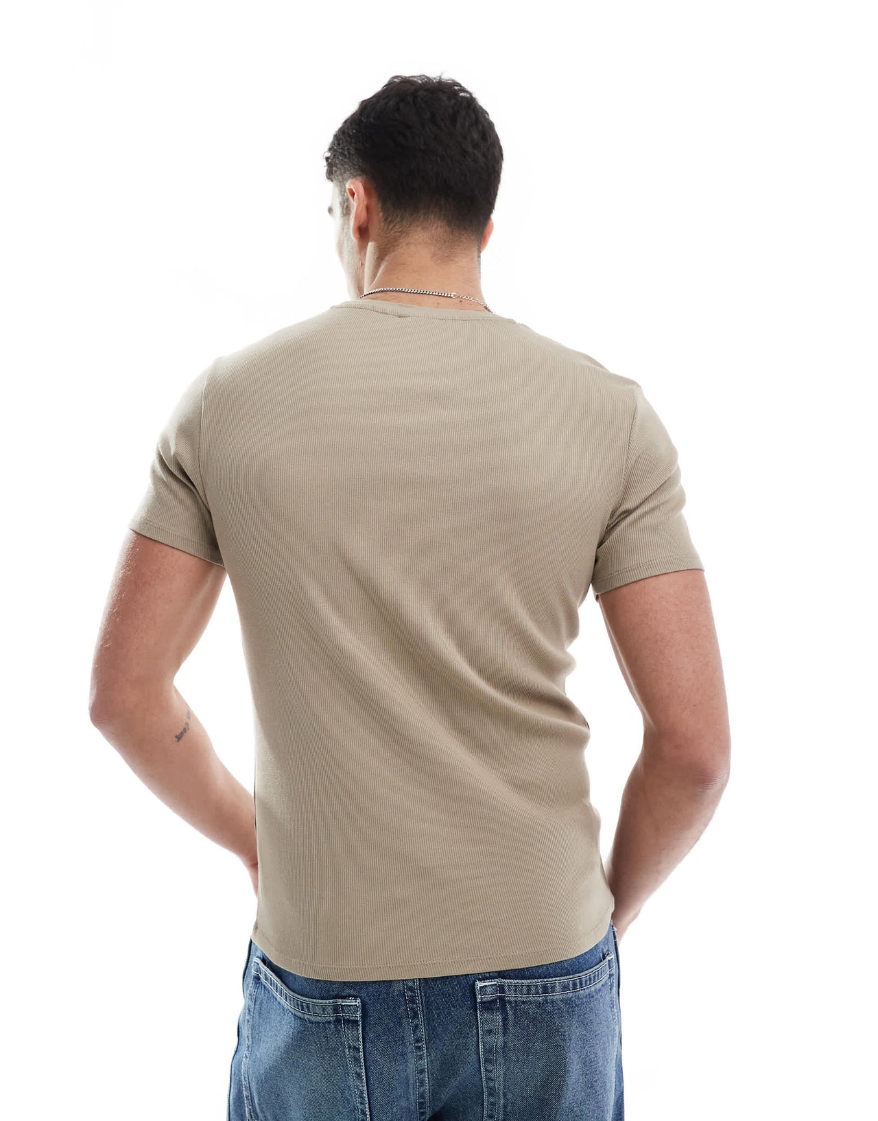 ASOS DESIGN Essentials muscle fit t-shirt in stone rib