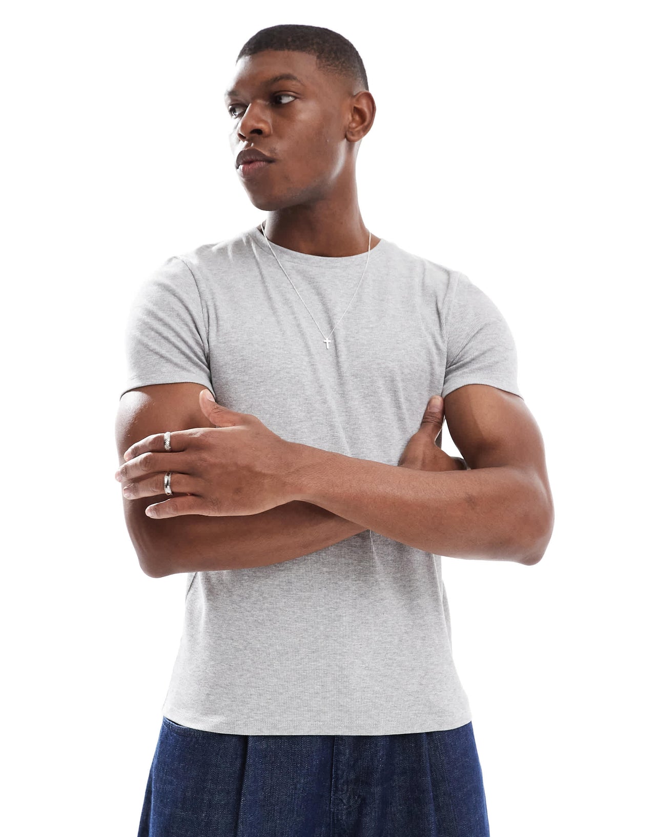 ASOS DESIGN Essentials muscle fit t-shirt in grey marl rib